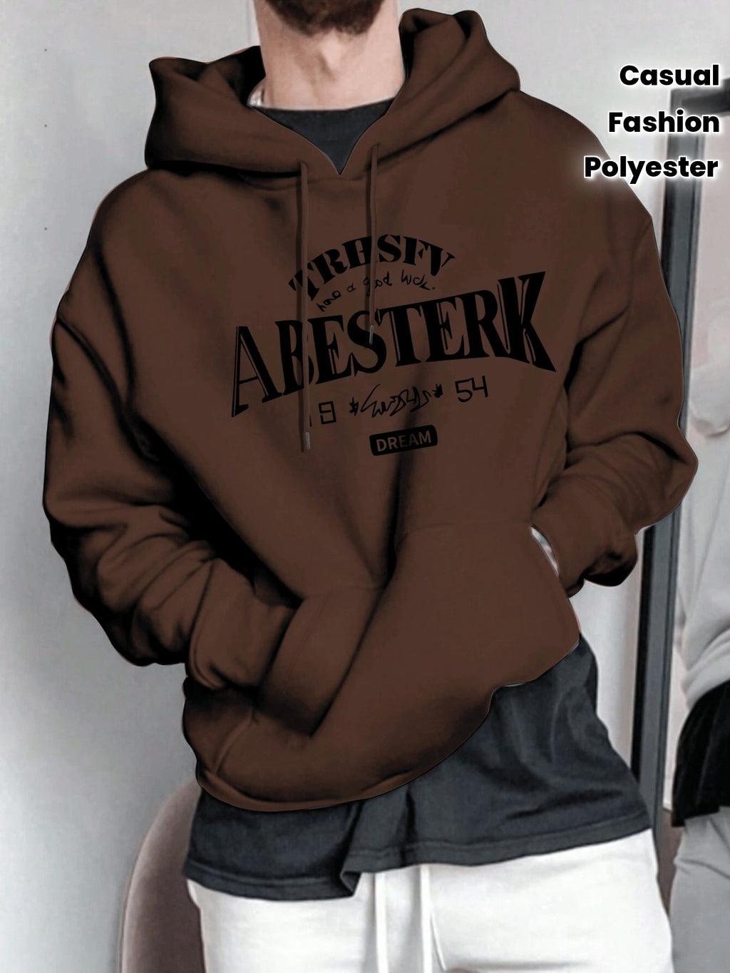 Geometric Pattern Men's Casual Hoodie | 1pc | Polyester Knit Fabric | Hooded Collar, Slight Stretch | Pullover Sweatshirt | Spring\u002FFall | Stylish