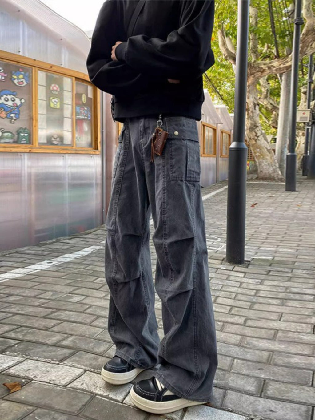 Men's High-Waisted Distressed Workwear Jeans - Light Beige\u002FBeige Tapered Leg