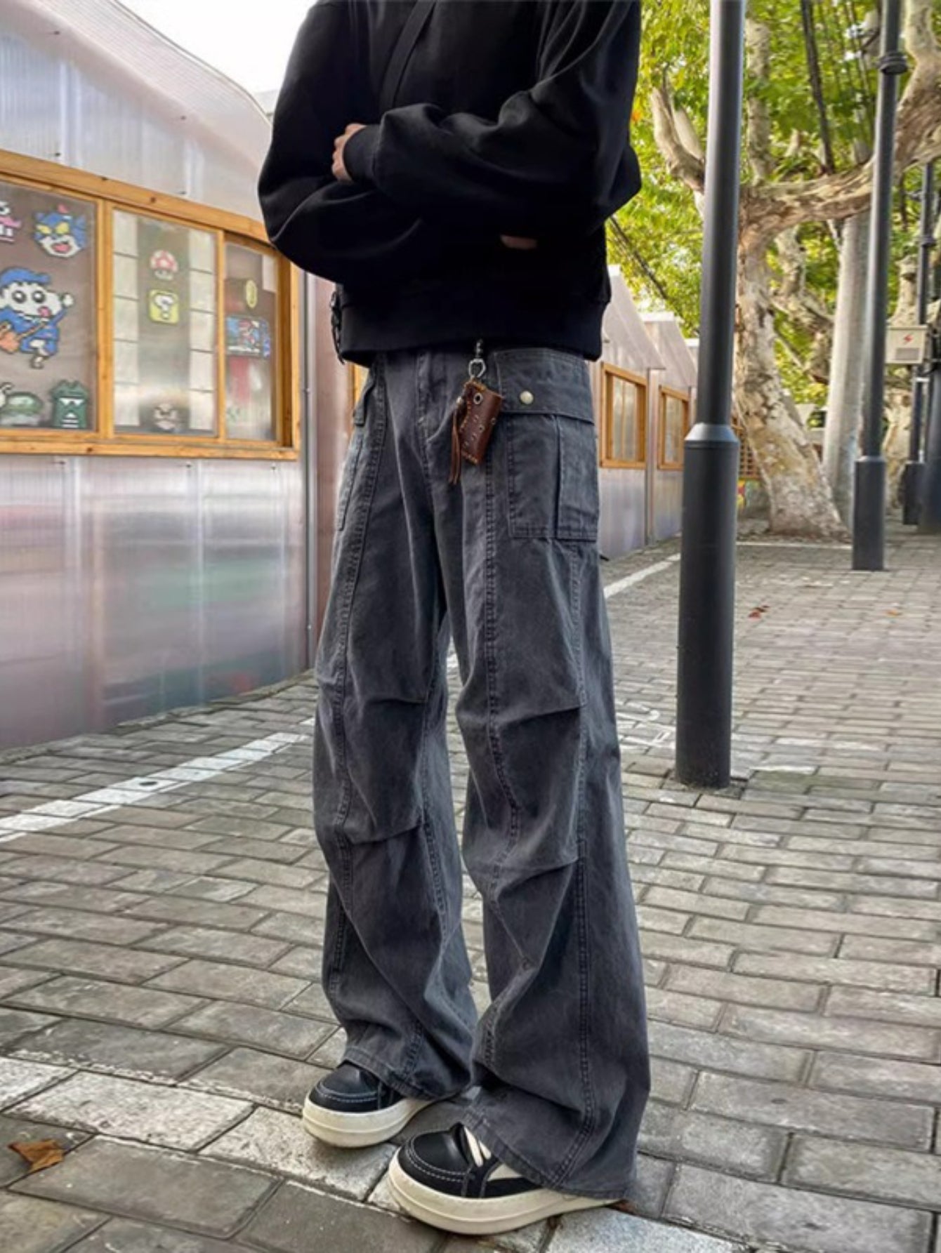 Men's High-Waisted Distressed Workwear Jeans - Light Beige\u002FBeige Tapered Leg