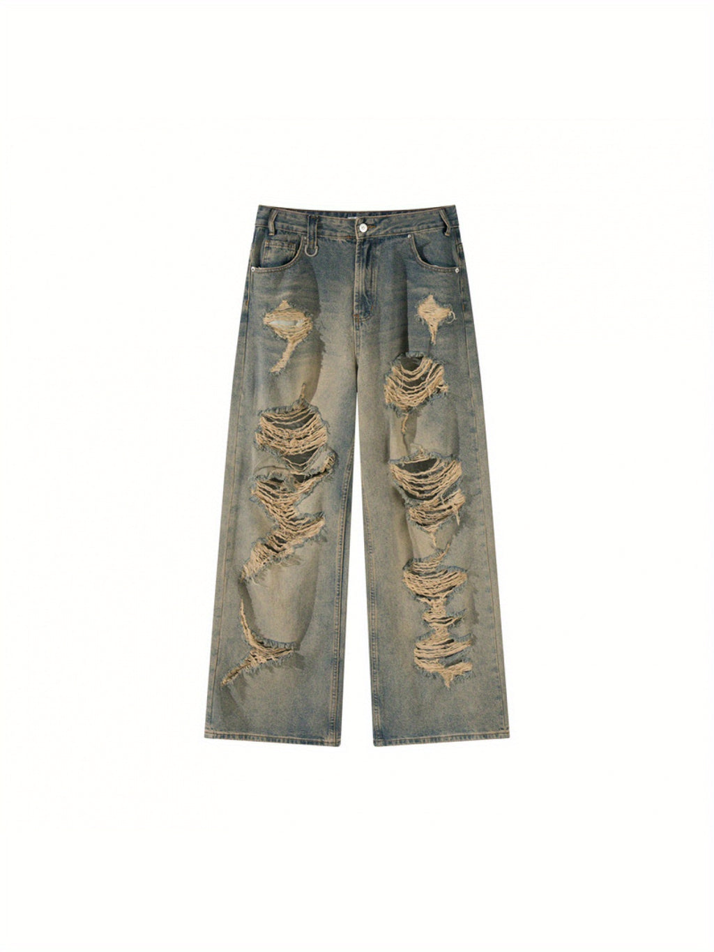 Men'S Vintage Distressed Jeans - Non-Stretch Straight Leg Pants with Belt Loops