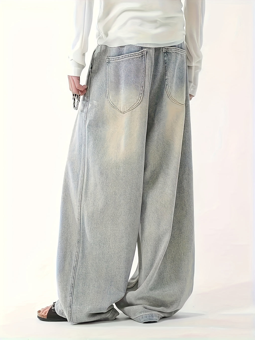 Men's Streetwear Wide-Leg Jeans - Non-Stretchy Denim Pants, Relaxed Fit for Everyday & Formal Outfits