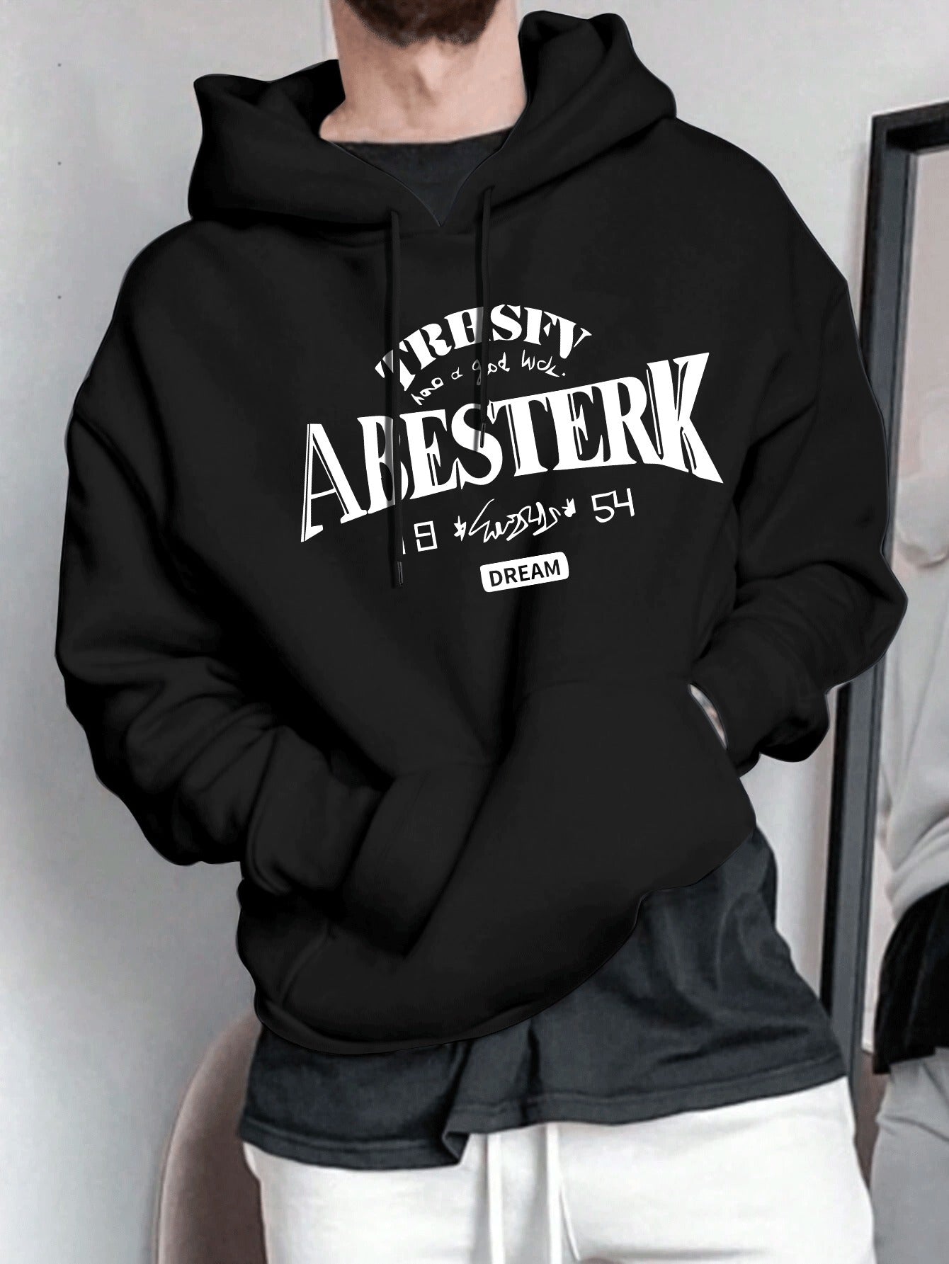 Geometric Pattern Men's Casual Hoodie | 1pc | Polyester Knit Fabric | Hooded Collar, Slight Stretch | Pullover Sweatshirt | Spring\u002FFall | Stylish