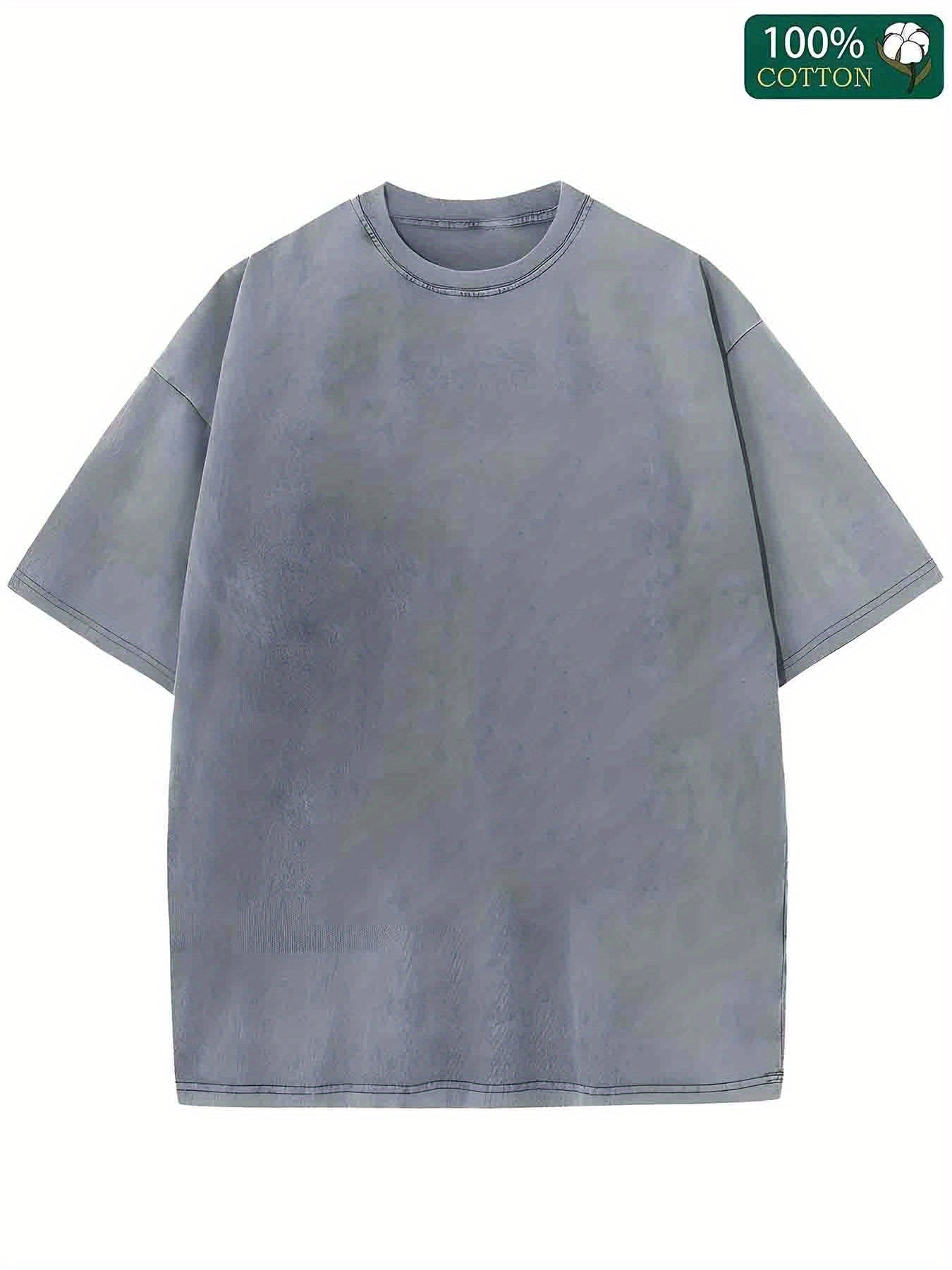 1pc Men's 230GSM Heavyweight Cotton T-Shirt - Dual-Sided Water Wash Vintage Streetwear Tee with \