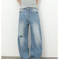 Men'S Vintage Washed Distressed Faux Denim Faux Denim