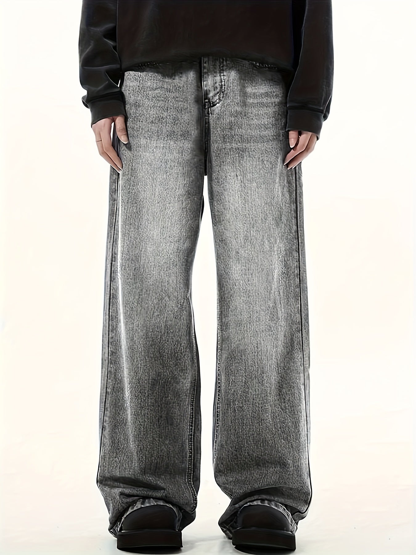 Men's Elastic Waist Vintage Mop Wide Leg Four-season Jeans