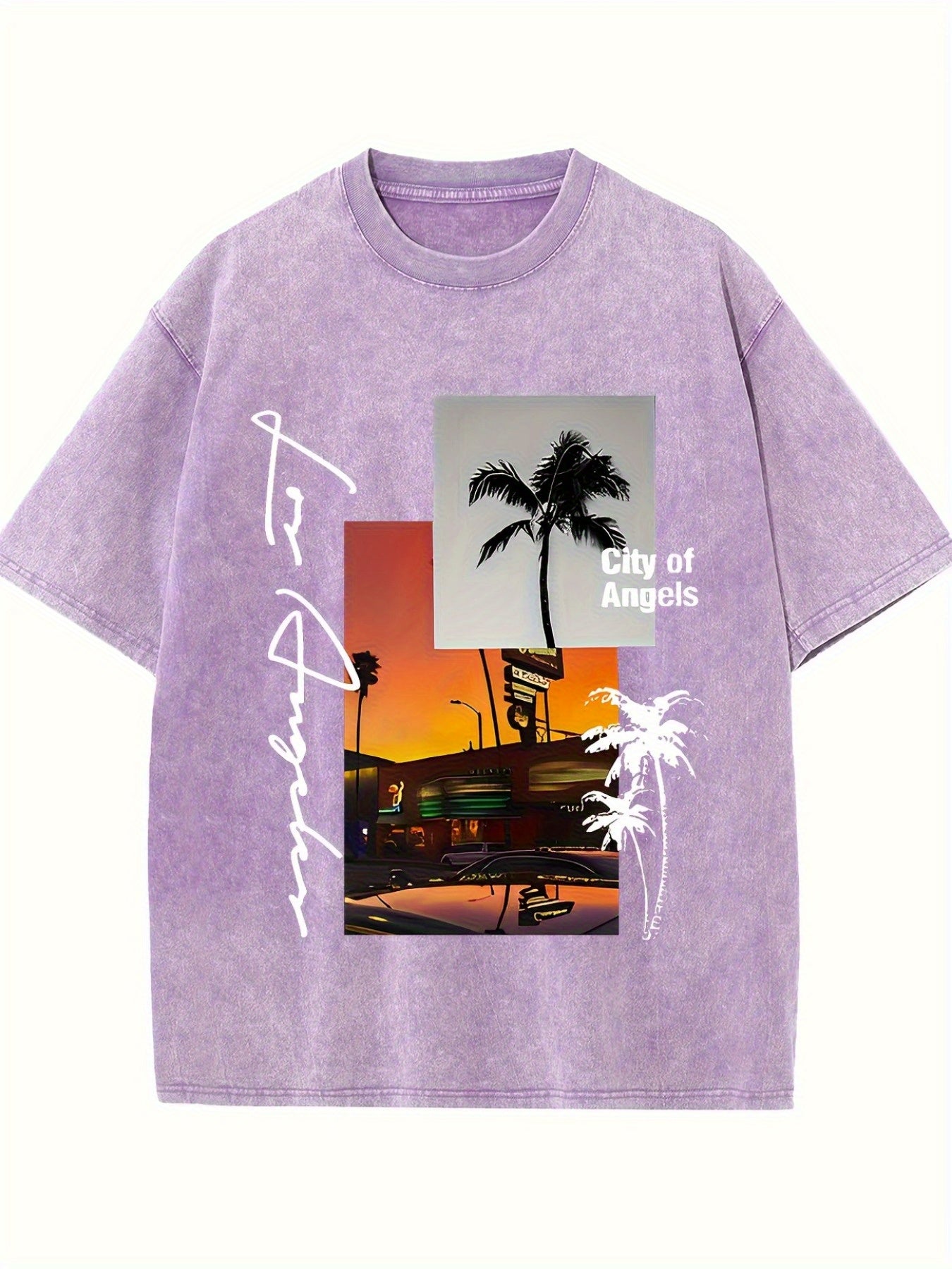 Three-pack Coconut Tree - Washed Vintage Dyed 100% Cotton Men'S Round Neck Short Sleeve Street Wear Batik Process Can Be Used As A Gift