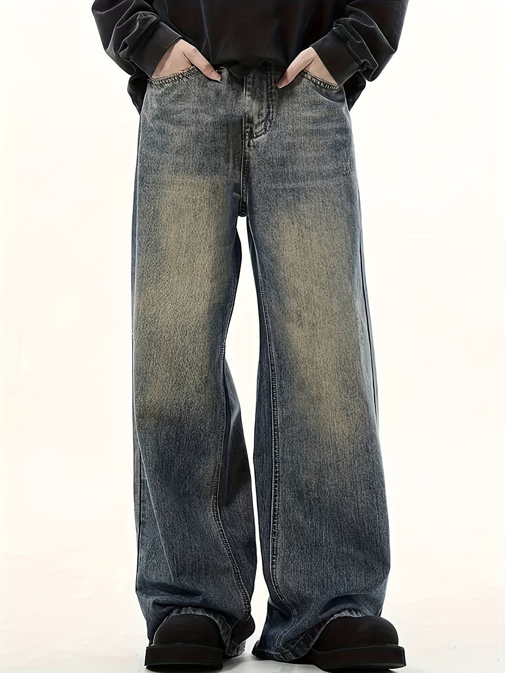 Men's Elastic Waist Vintage Mop Wide Leg Four-season Jeans