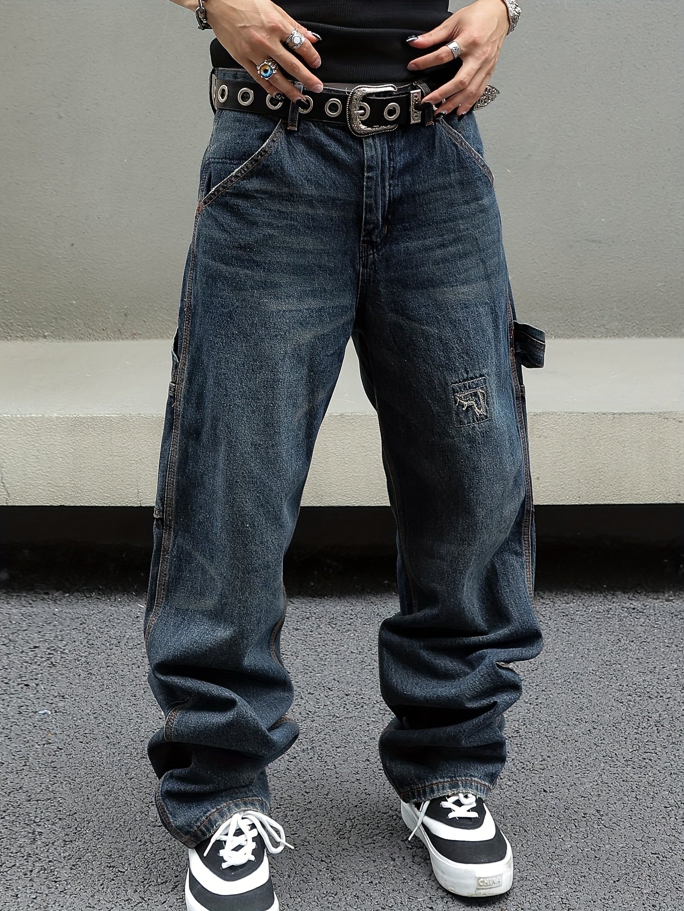 Men'S American Workwear Carpenter Jeans Vintage Utility Streetwear Loose Fit Wide Leg Denim Trousers Y2K Retro Pants Cargo Jeans