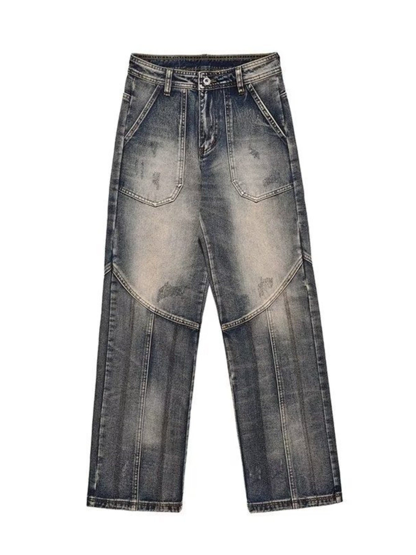 American vintage patchwork jeans Men's trendy topline loose straight pants, Jeans Pant for Men