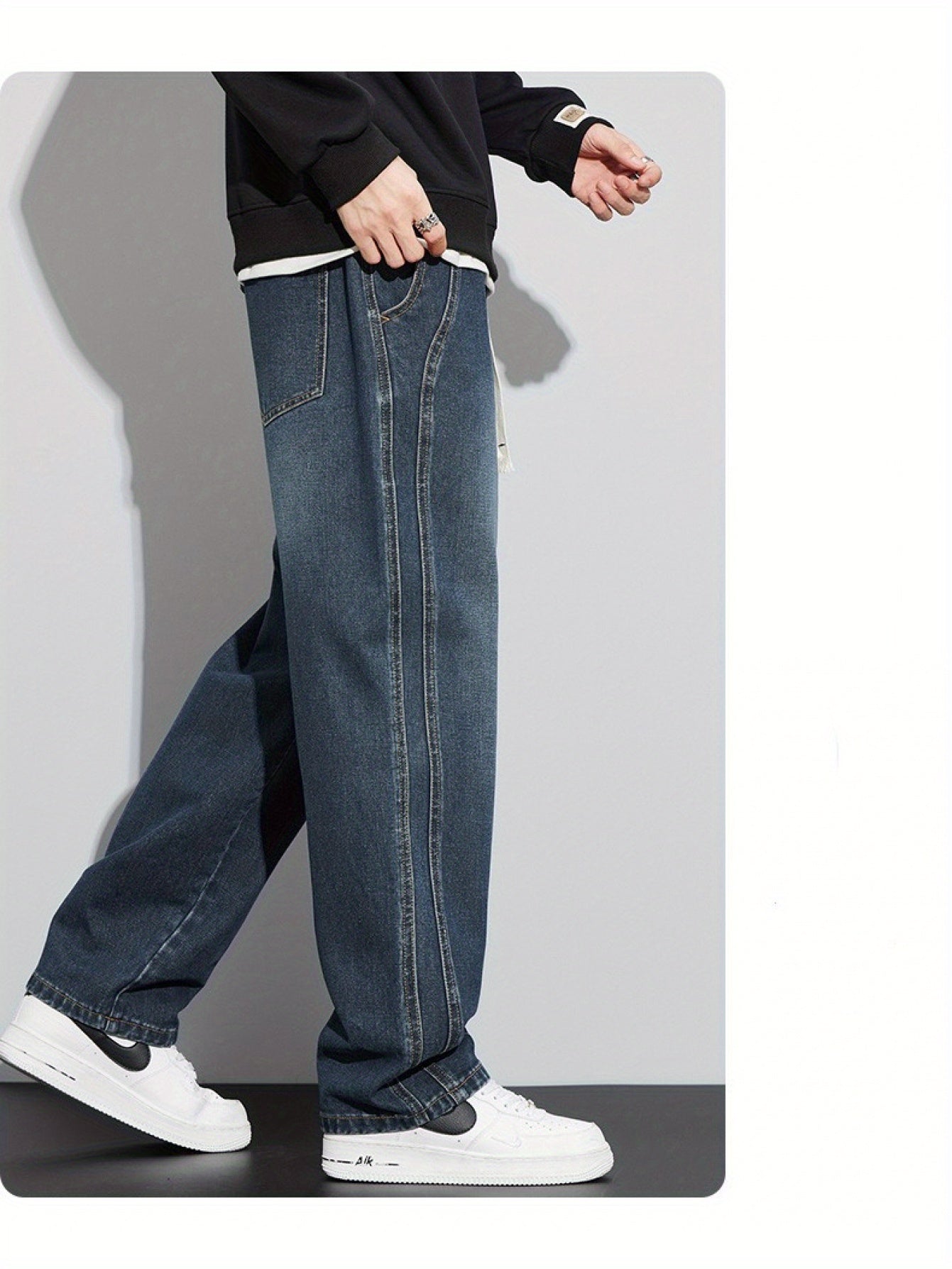 Men's Vintage Wide Leg Jeans - Loose Fit Straight Leg Draped Design