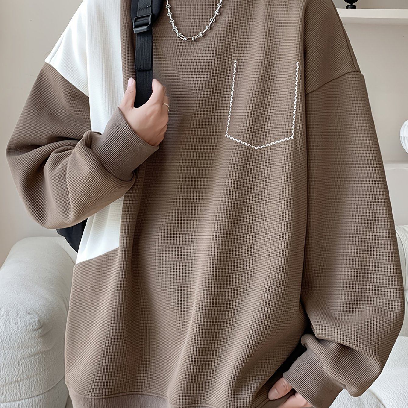 Color Block Sweatshirt Color Block Crew Neck Sweatshirt - Men's Casual, Polyester Blend, Machine Washable, Non-Stretch Fabric