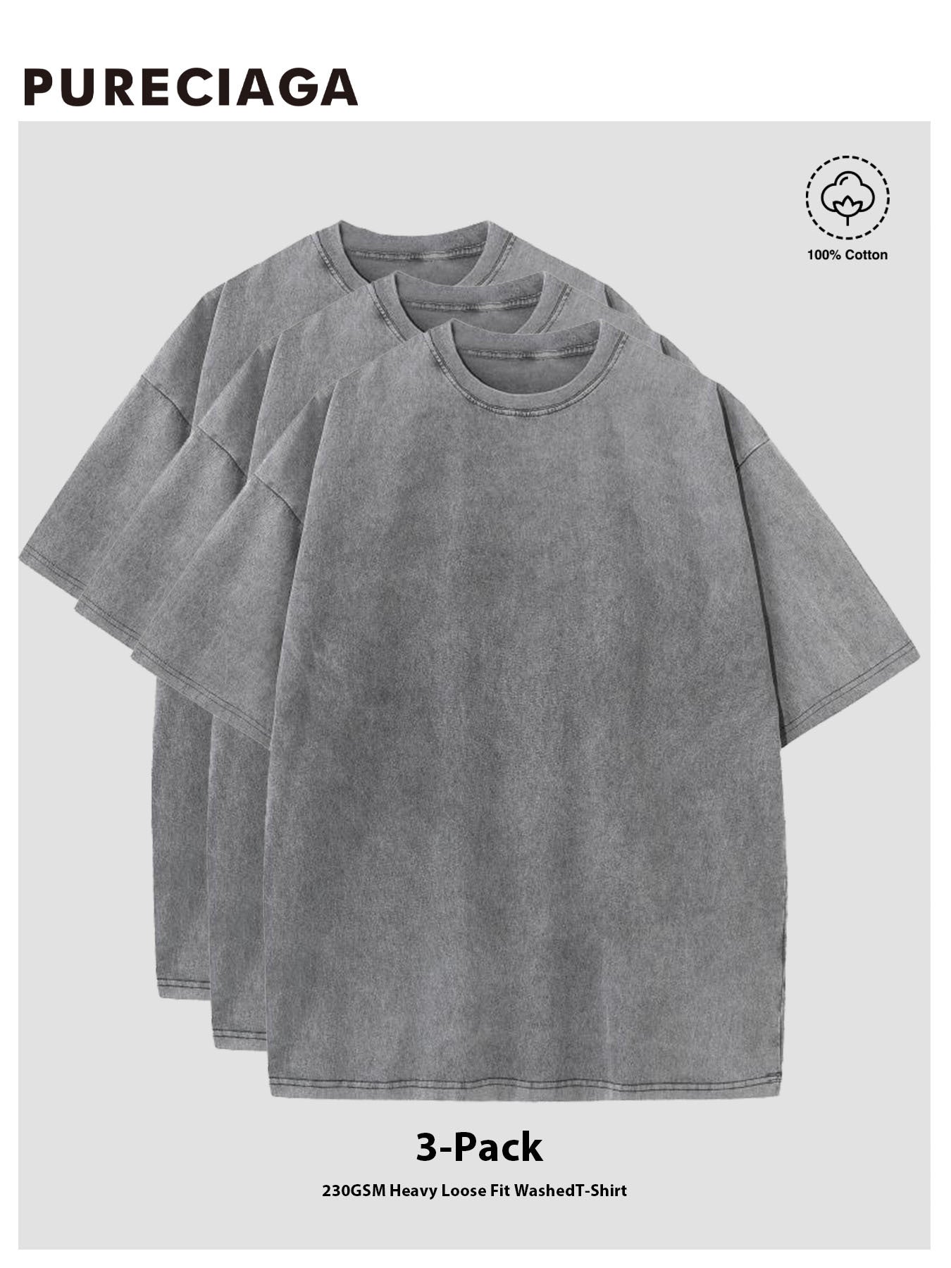 Y2K-Inspired Men's 100% Cotton Loose Fit Vintage Washed T-Shirts - Distressed Casual Athletic Tees, Perfect for Thanksgiving & Christmas Gifts, Grey 3pcs