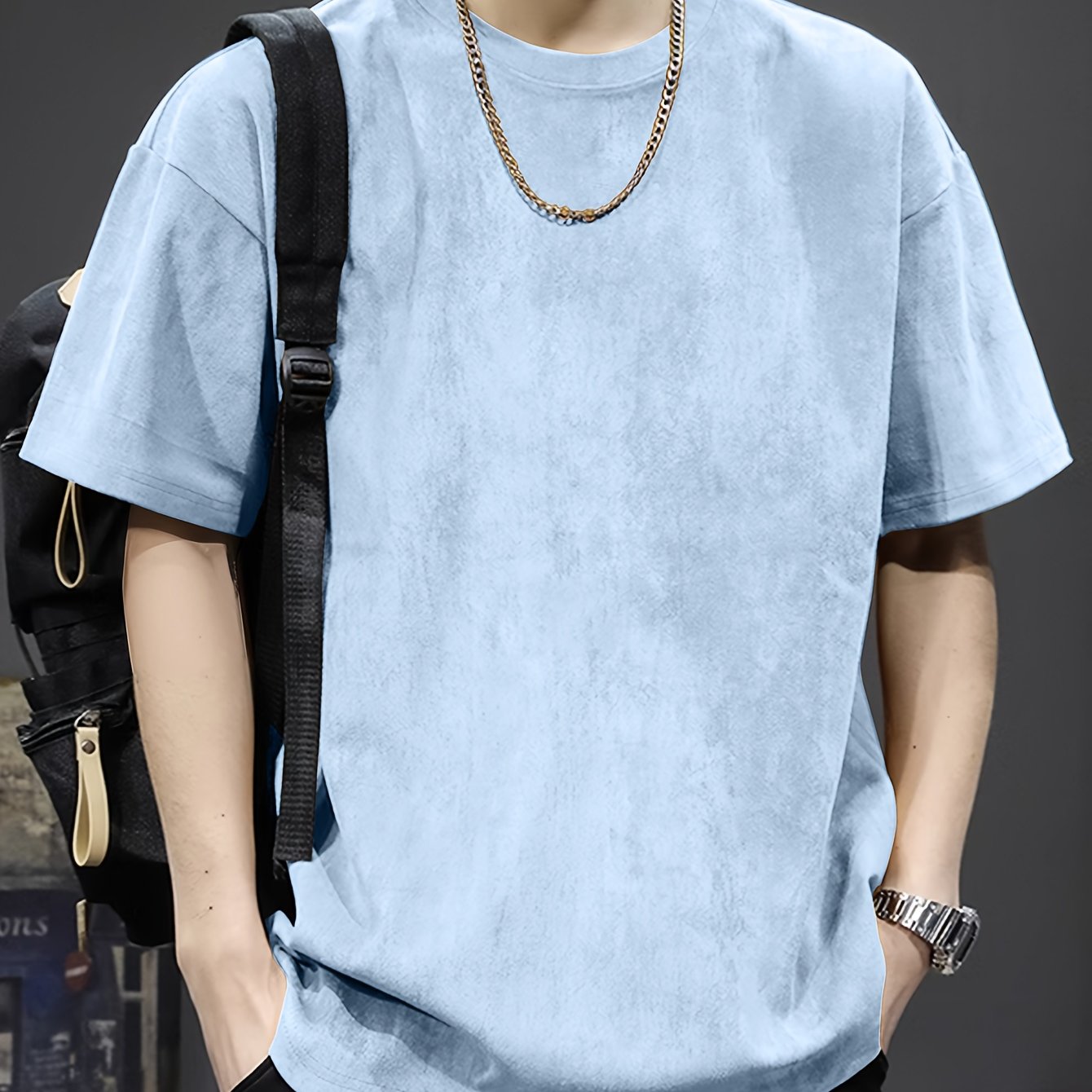 Pearson Summer T-Shirt Pearson Men's Solid Color Casual Loose Faux Outdoor Short-Sleeve Round Neck T-Shirt