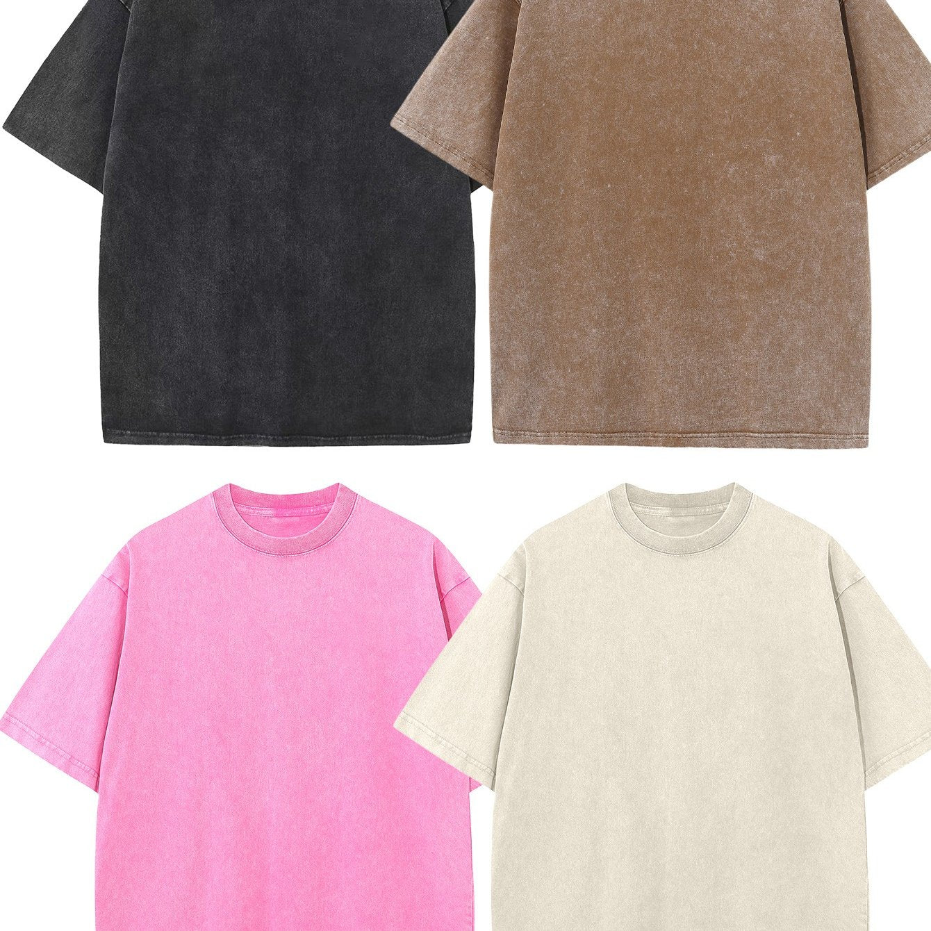 4pcs Men's oversized cotton T-shirt loose vintage wash T-shirt Neutral heavyweight short-sleeved casual shirt shirt wash round neck loose basic street wear loose top