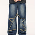 Men'S Fashion Trend Loose Straight-leg Faux Denim, High Street Five-pointed Star Pattern