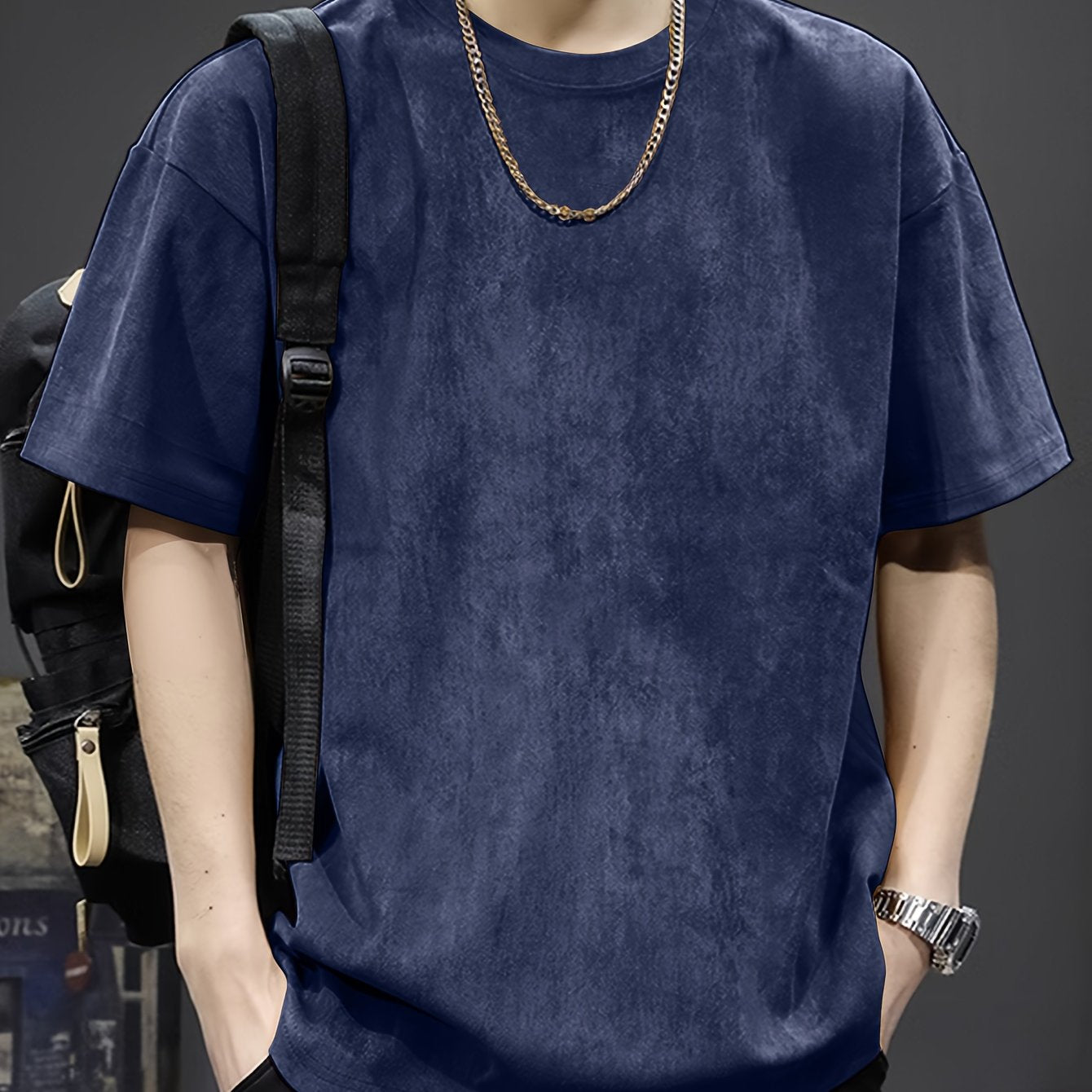 Pearson Summer T-Shirt Pearson Men's Solid Color Casual Loose Faux Outdoor Short-Sleeve Round Neck T-Shirt