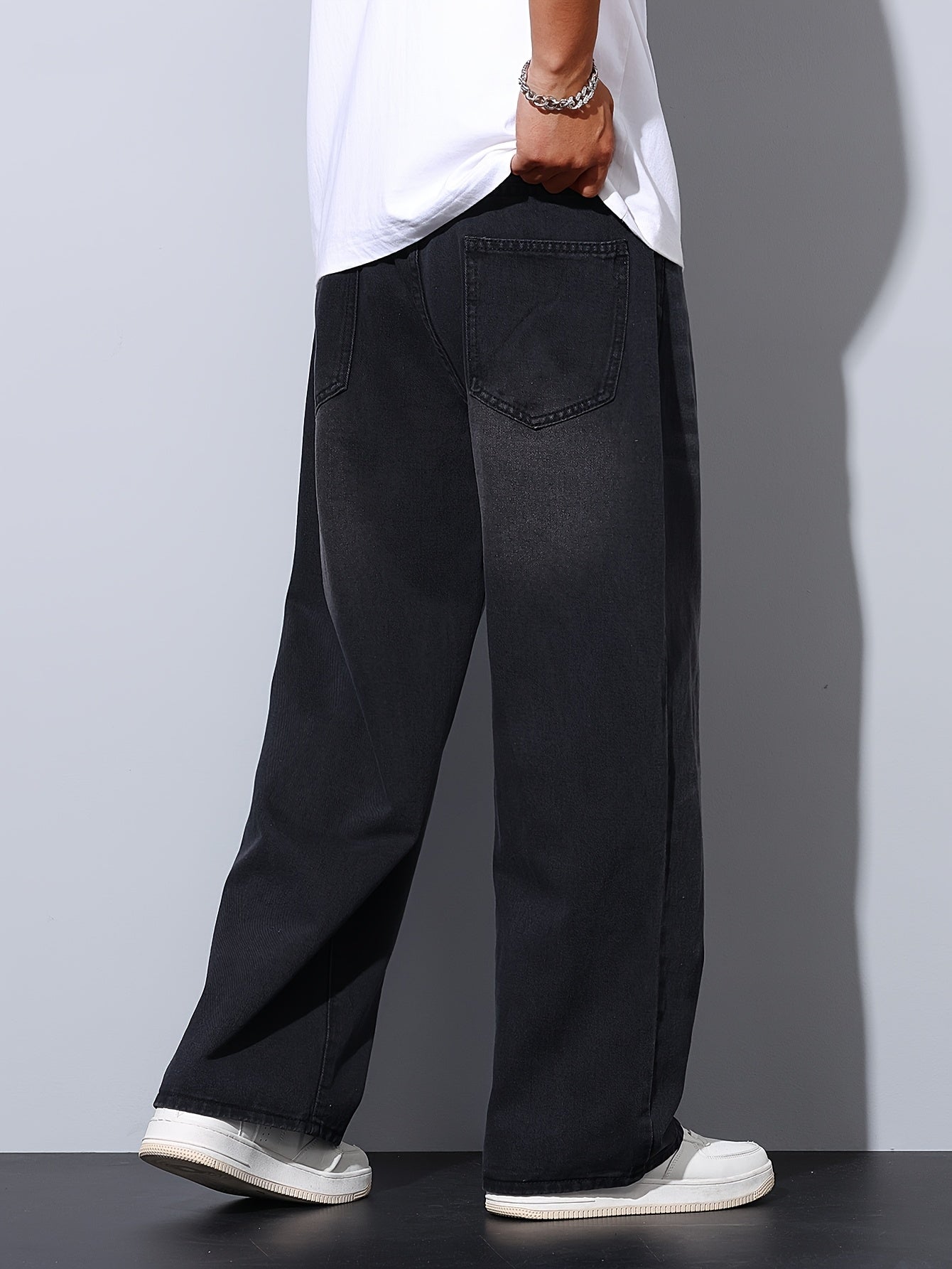 Men'S Blue Casual Loose Straight Faux Denim