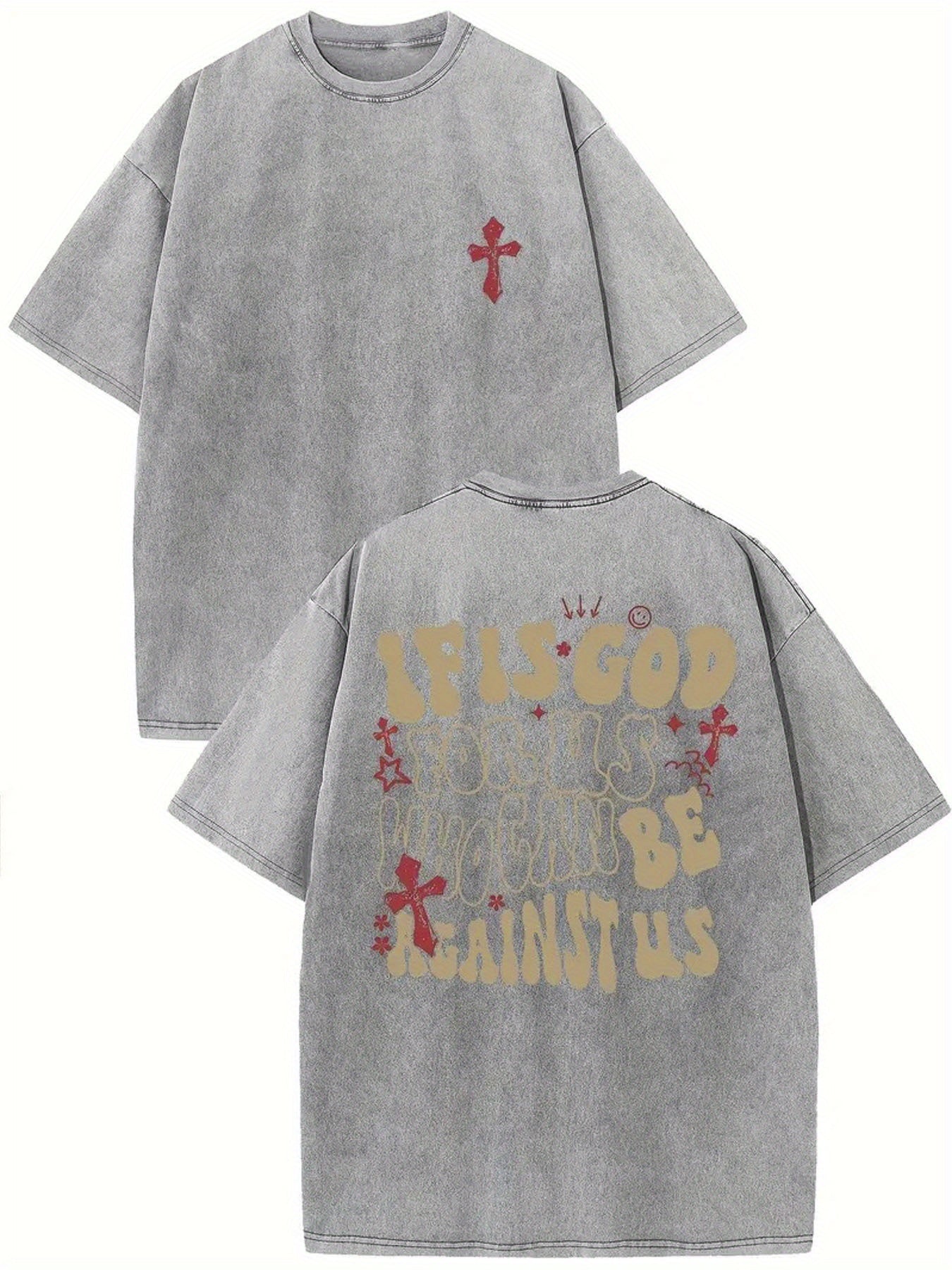 1pc Men's 230GSM Heavyweight Cotton T-Shirt - Dual-Sided Water Wash Vintage Streetwear Tee with \