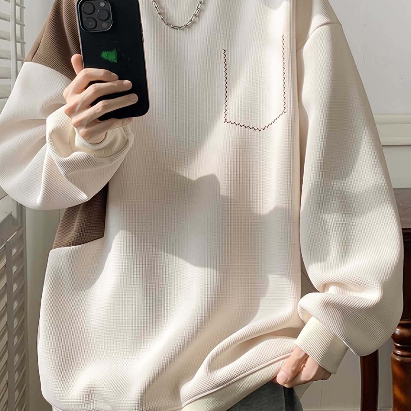 Color Block Sweatshirt Color Block Crew Neck Sweatshirt - Men's Casual, Polyester Blend, Machine Washable, Non-Stretch Fabric