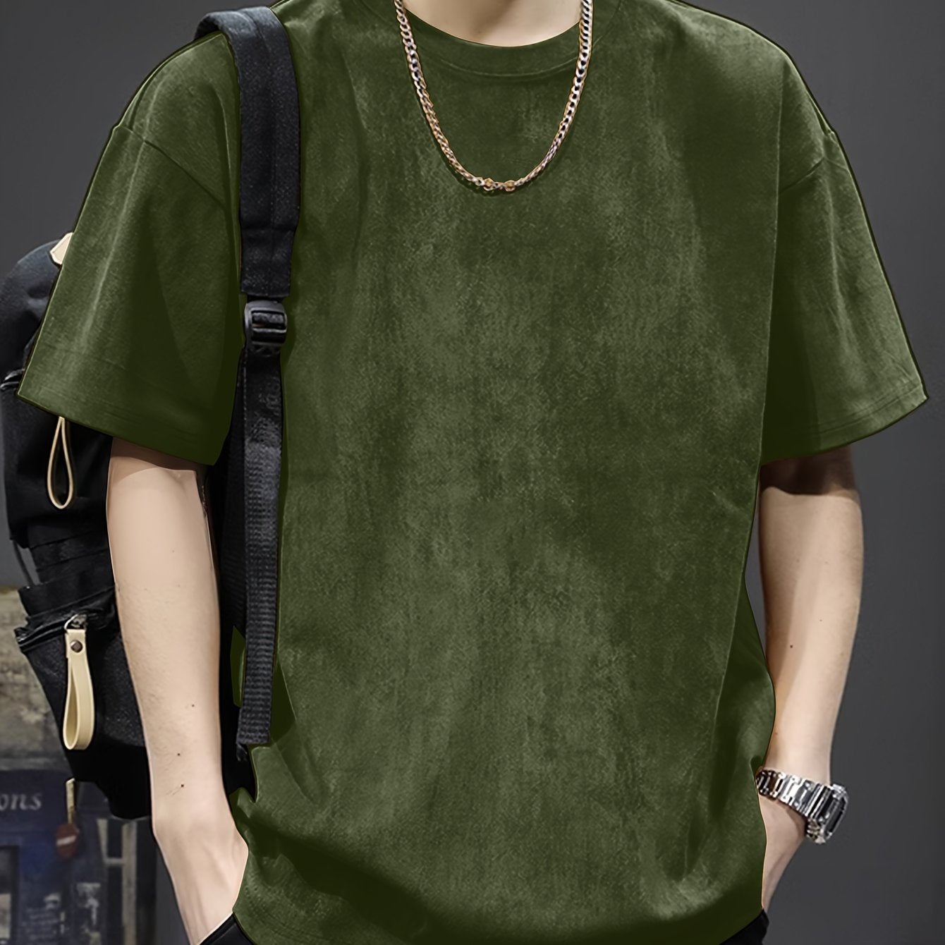 Pearson Summer T-Shirt Pearson Men's Solid Color Casual Loose Faux Outdoor Short-Sleeve Round Neck T-Shirt