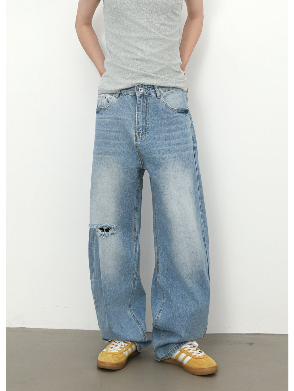 Men'S Vintage Washed Distressed Faux Denim Faux Denim