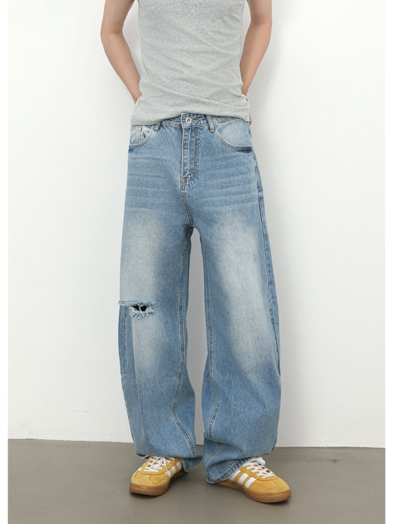 Men'S Vintage Washed Distressed Faux Denim Faux Denim