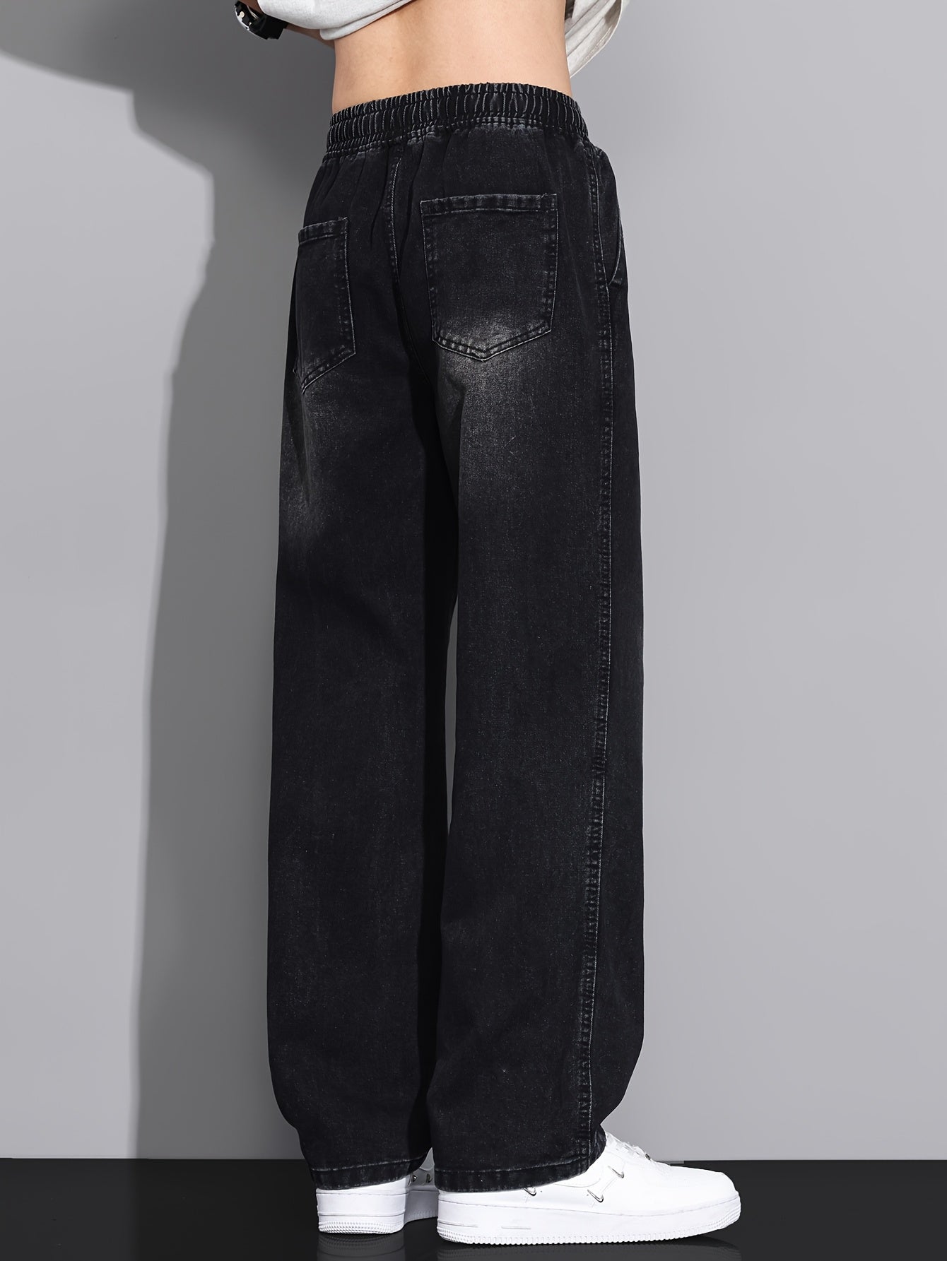 Men's Straight-Leg Jeans - Non-Stretch Denim Pants with Drawstring Waist