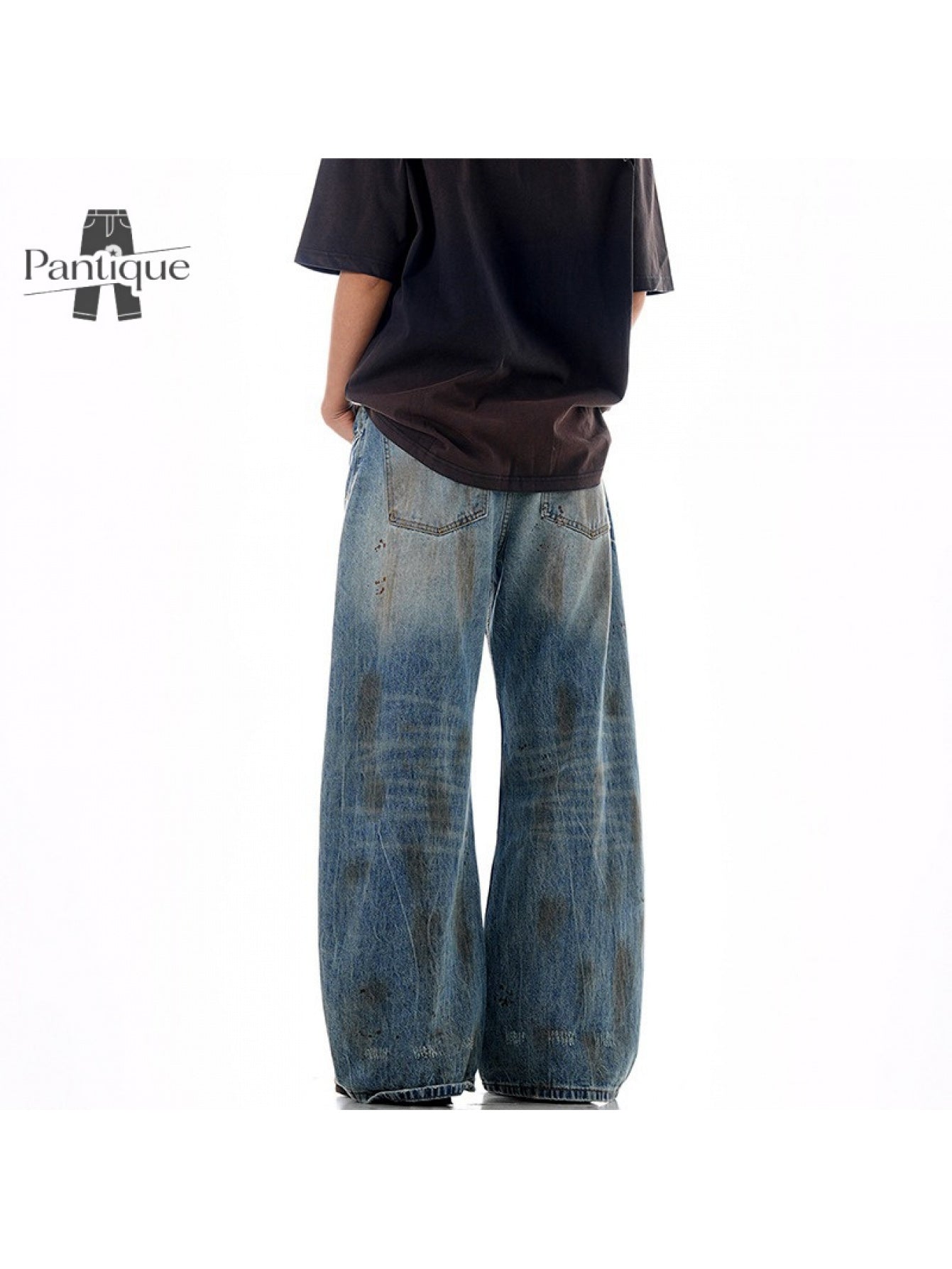 Men'S Japanese Retro Vintage Distressed Washed Faux Denim