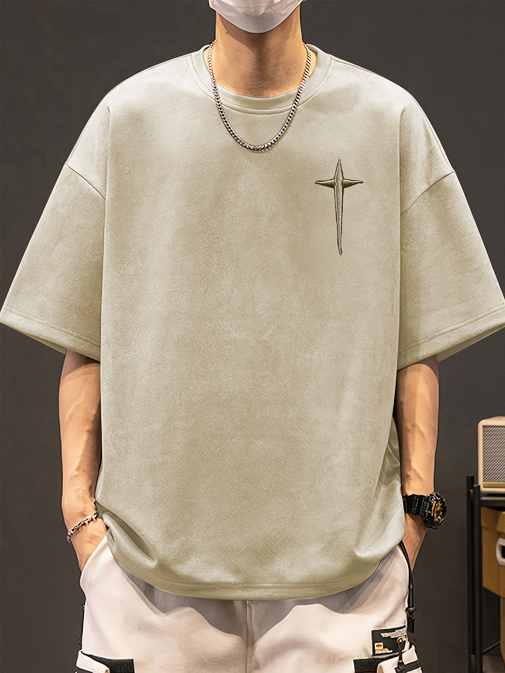 Men's Pierson OBM Fashion Casual Teal Embroidered Crew Neck Sweatshirt - Sporty Style, Polyester and Spandex Blend, Machine Washable, Summer Wear, Sporty Sweatshirt|Geometric Embroidery|Polyester Spandex Blend