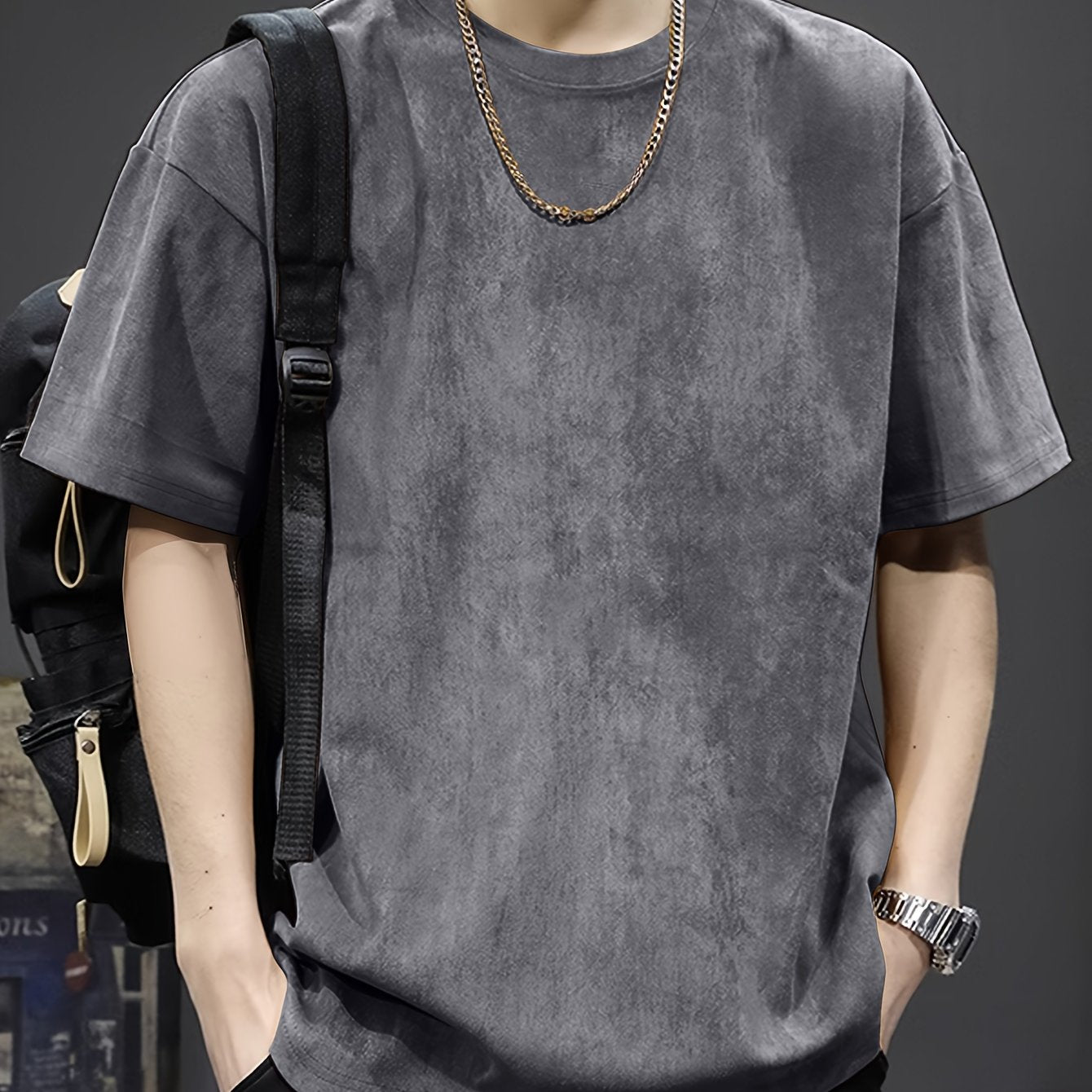 Pearson Summer T-Shirt Pearson Men's Solid Color Casual Loose Faux Outdoor Short-Sleeve Round Neck T-Shirt