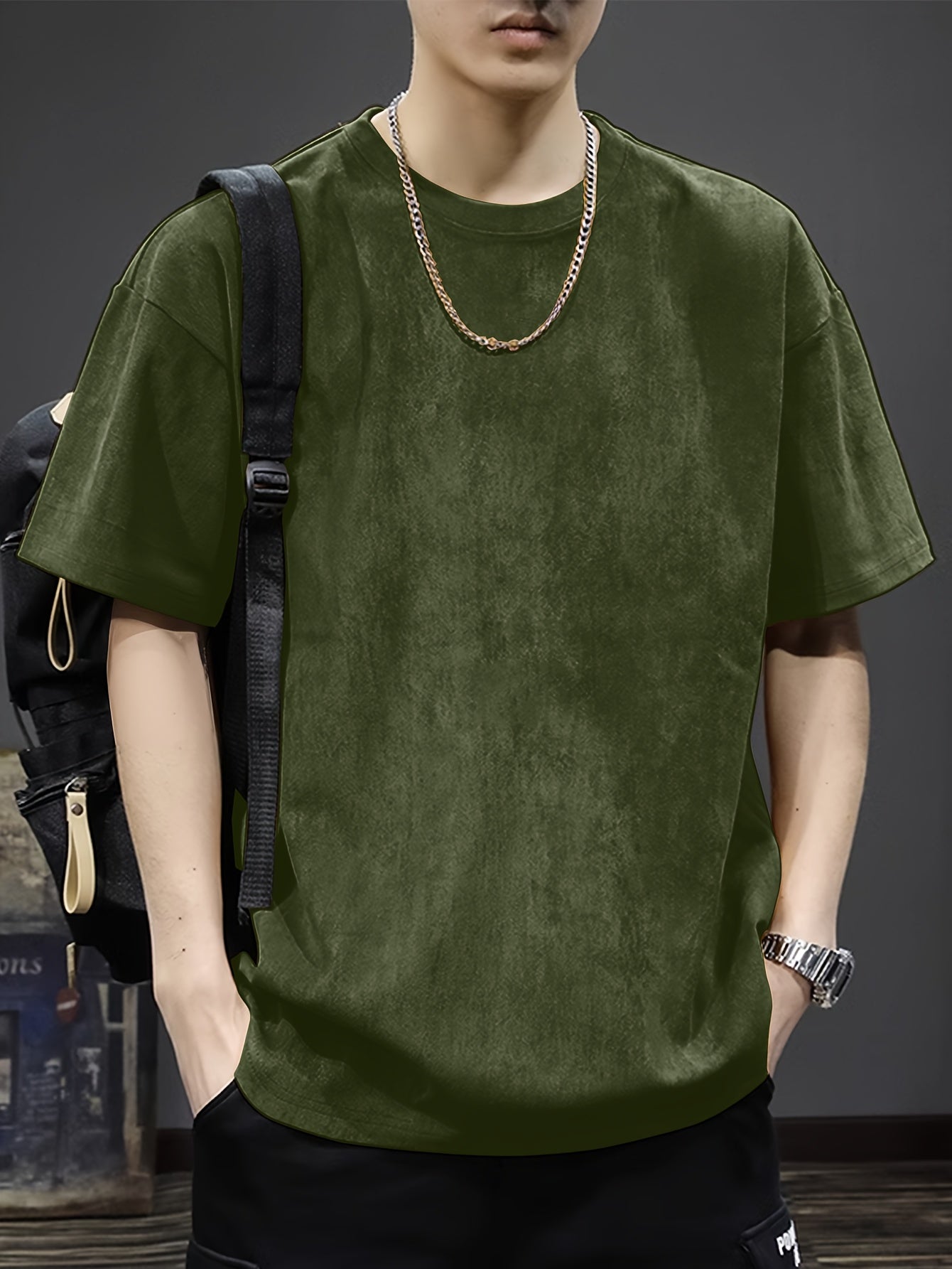 Pearson Summer T-Shirt Pearson Men's Solid Color Casual Loose Faux Outdoor Short-Sleeve Round Neck T-Shirt