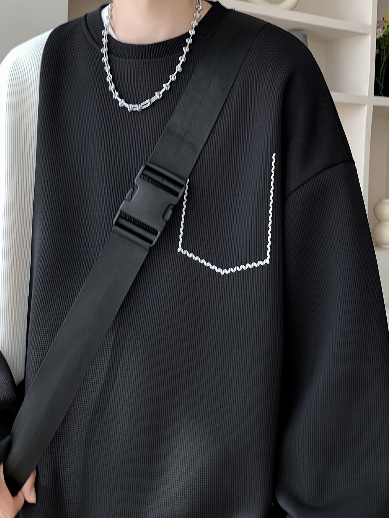 Color Block Sweatshirt Color Block Crew Neck Sweatshirt - Men's Casual, Polyester Blend, Machine Washable, Non-Stretch Fabric