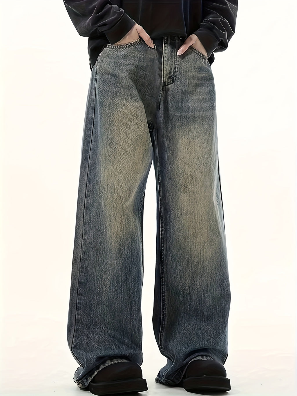 Men's Elastic Waist Vintage Mop Wide Leg Four-season Jeans