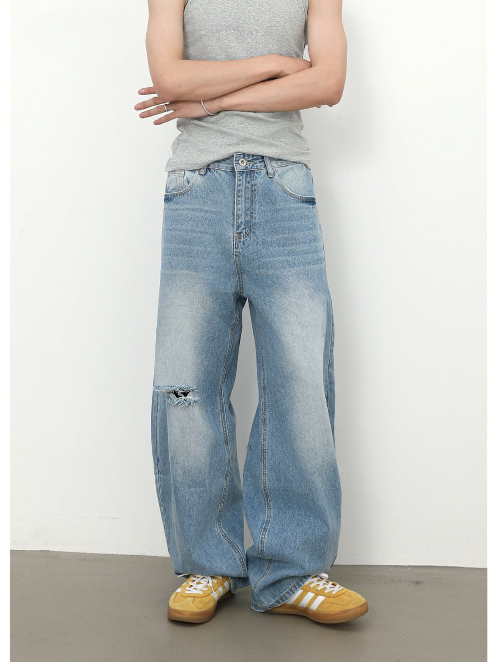 Men'S Vintage Washed Distressed Faux Denim Faux Denim