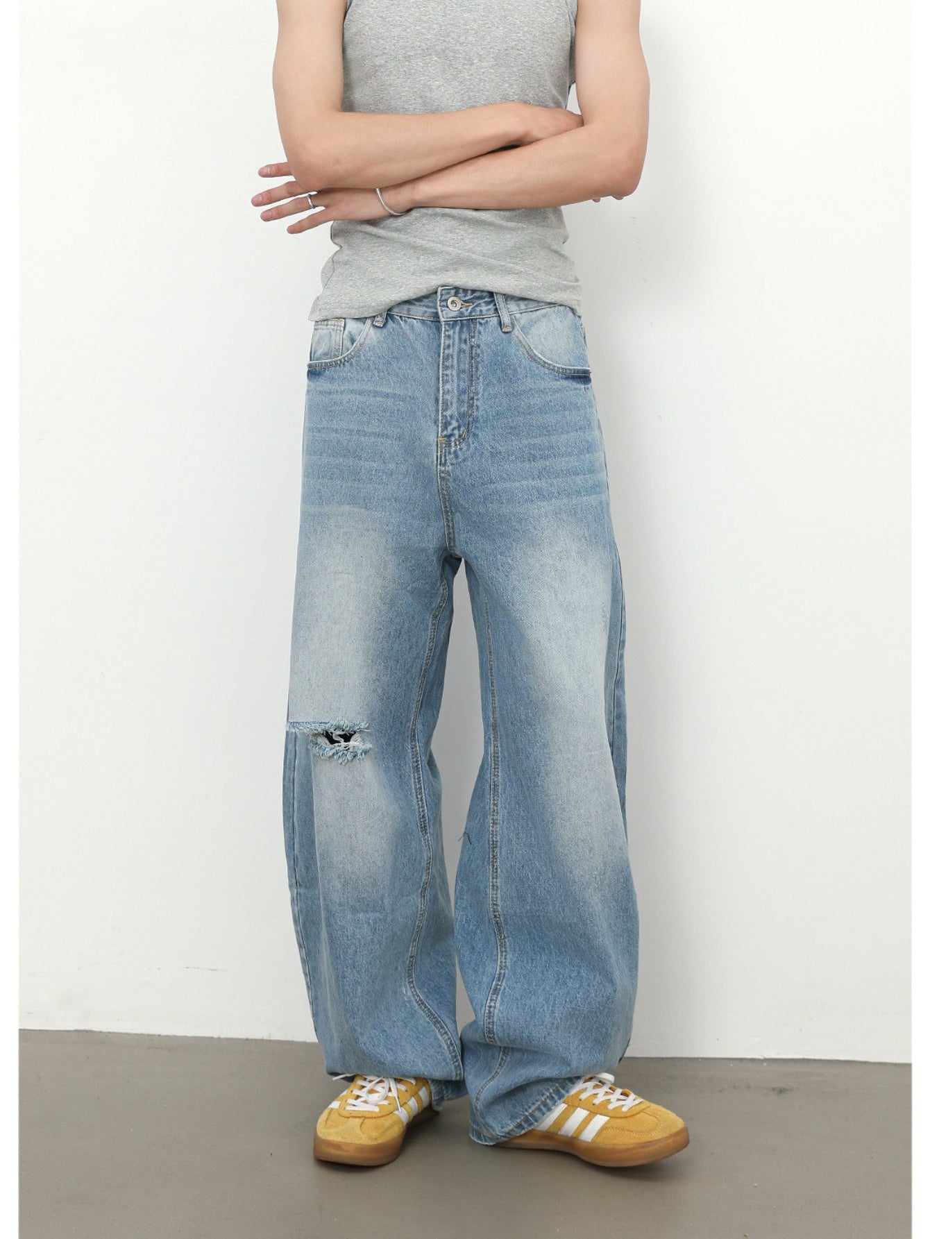 Men'S Vintage Washed Distressed Faux Denim Faux Denim