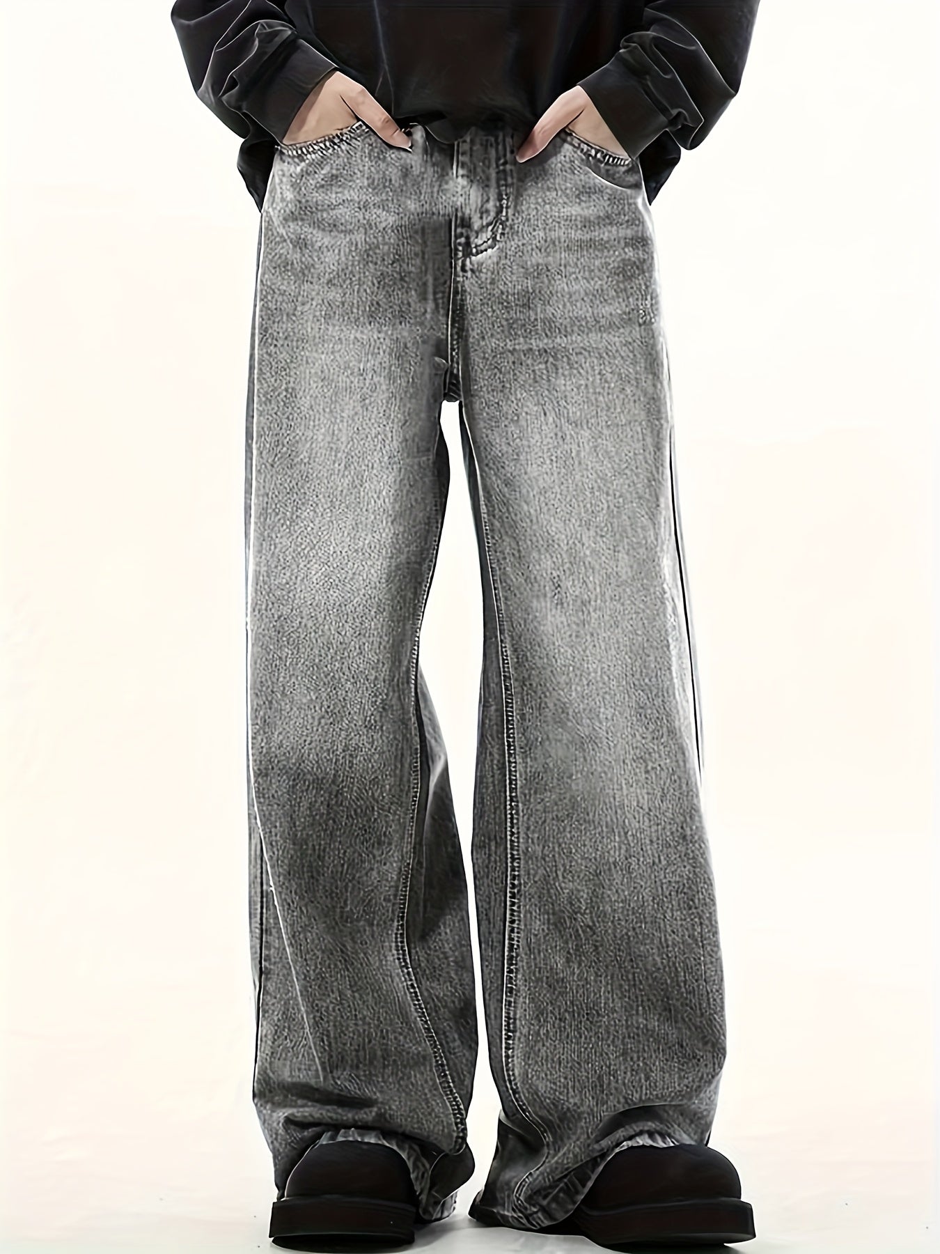 Men's Elastic Waist Vintage Mop Wide Leg Four-season Jeans
