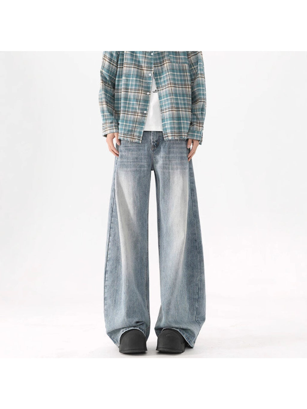 New washed blue jeans Men's summer high street versatile casual wide leg trousers loose wide leg trousers