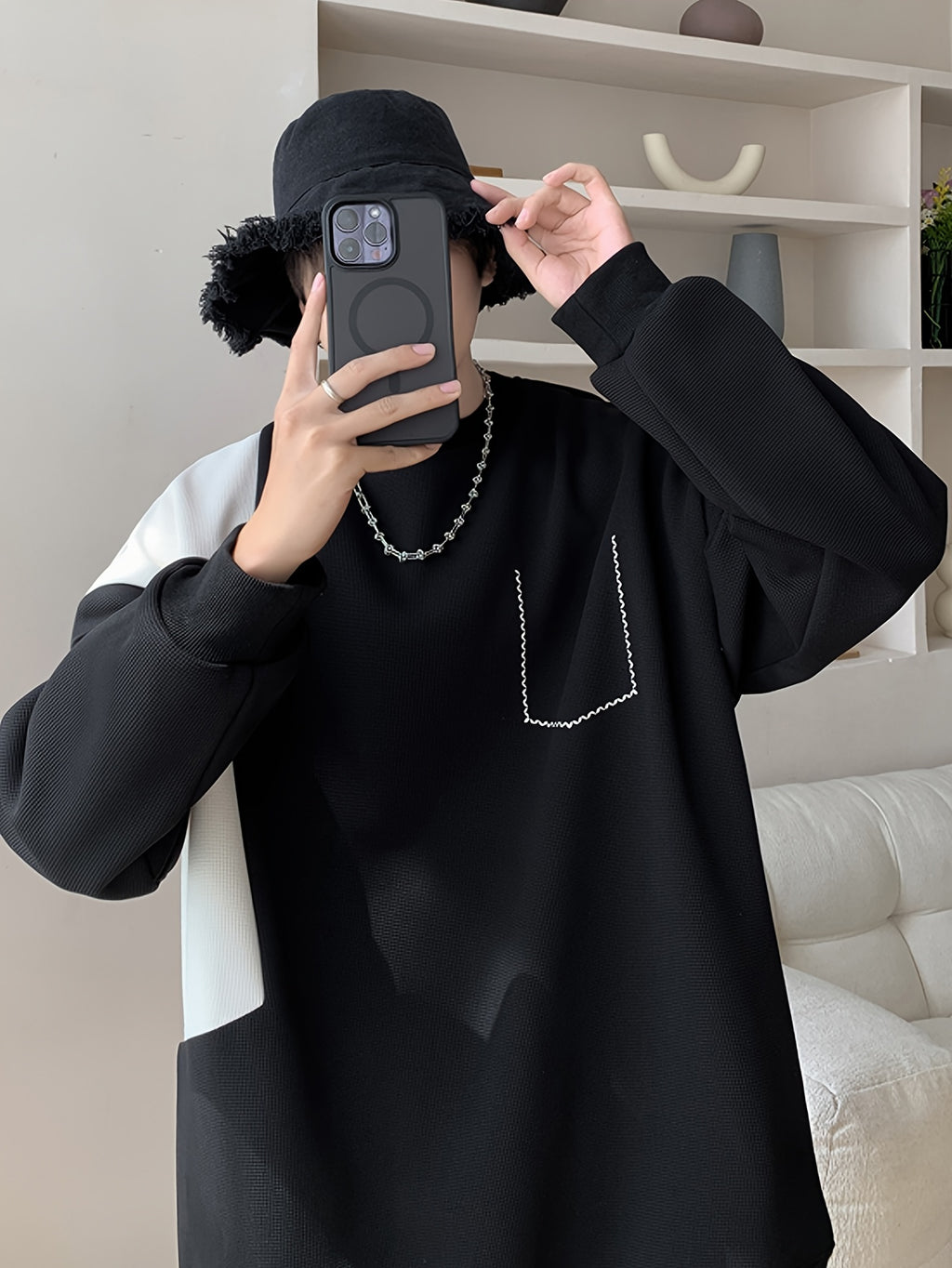 Color Block Sweatshirt Color Block Crew Neck Sweatshirt - Men's Casual, Polyester Blend, Machine Washable, Non-Stretch Fabric