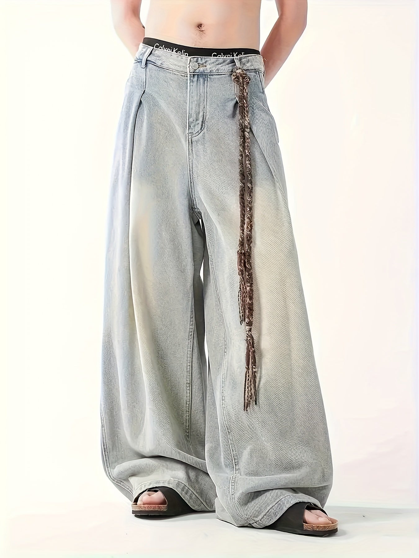 Men's Streetwear Wide-Leg Jeans - Non-Stretchy Denim Pants, Relaxed Fit for Everyday & Formal Outfits
