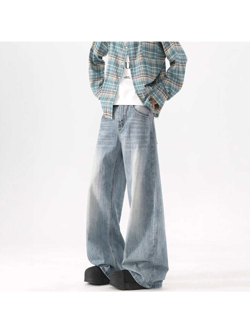 New washed blue jeans Men's summer high street versatile casual wide leg trousers loose wide leg trousers