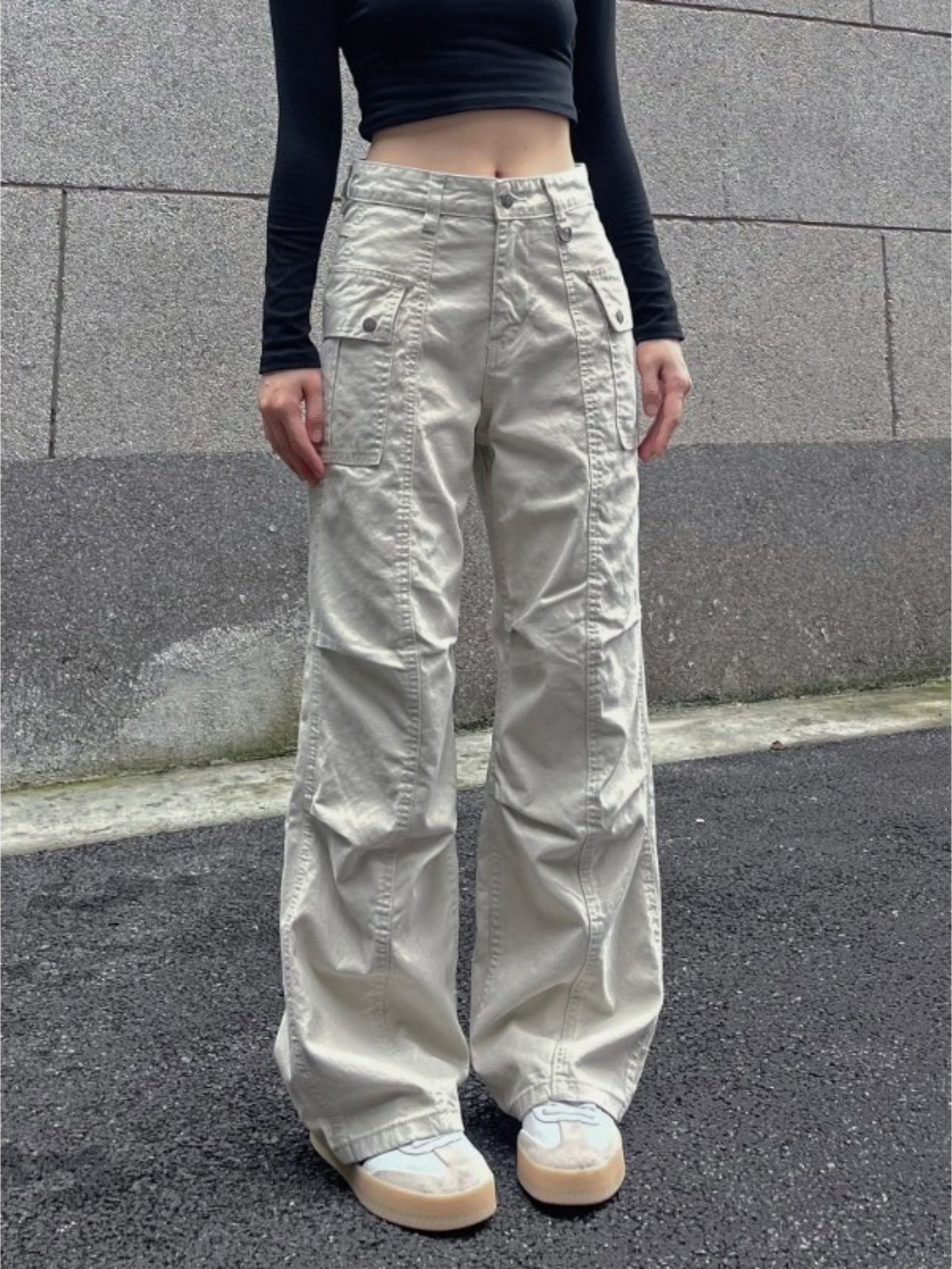 Men's High-Waisted Distressed Workwear Jeans - Light Beige\u002FBeige Tapered Leg