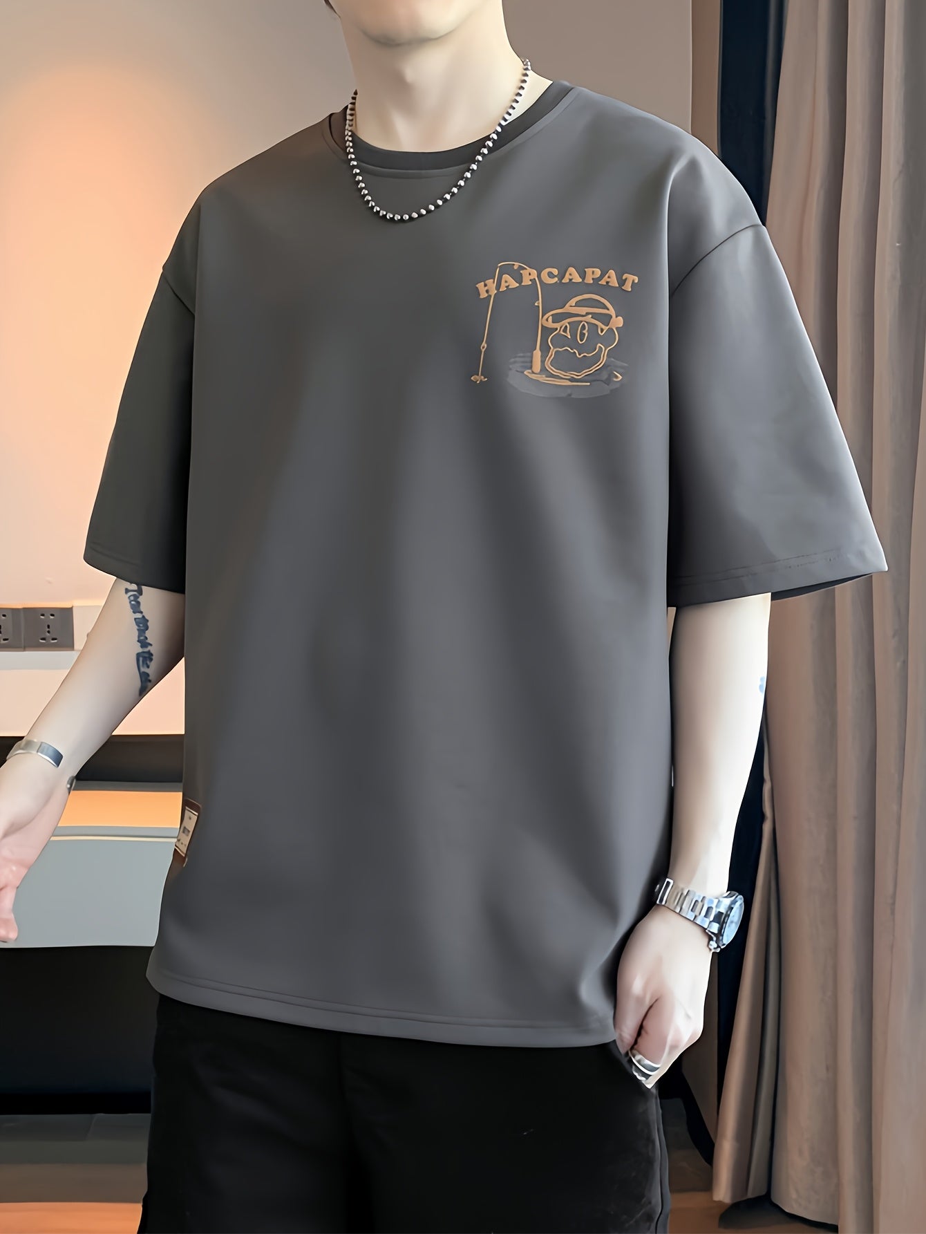 Summer T-Shirt Summer Breathable Men's Short-Sleeved T-Shirt | Loose Elastic Sports Top, Youth Round-Neck Trendy T-Shirt, Suitable for Daily Wear, College Street Sports Wear as a Gift