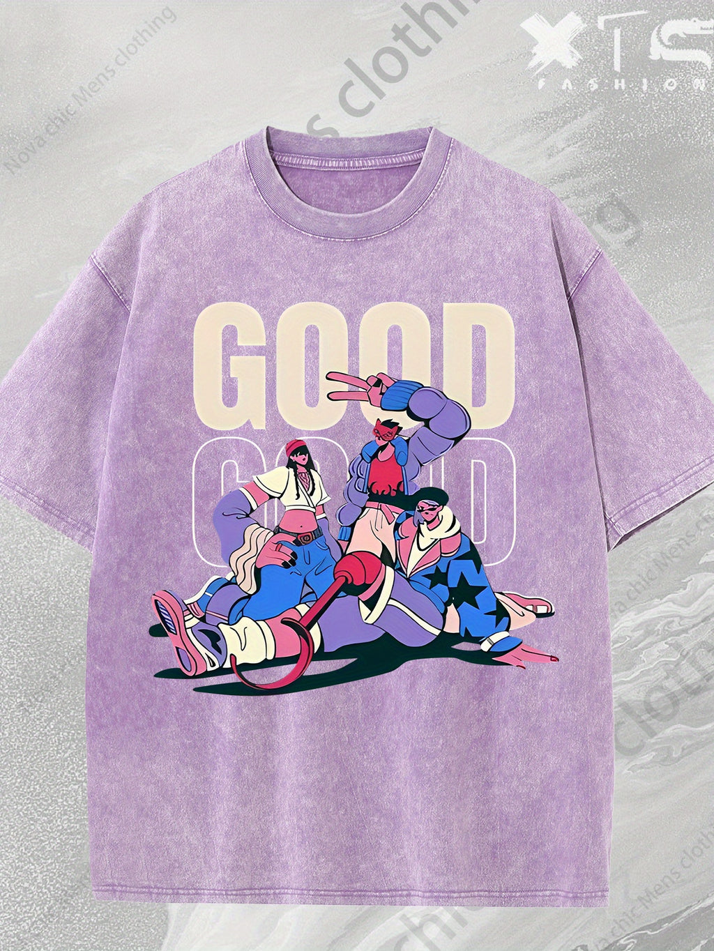 Three-Piece Set Keep a Good Attitude And Love Life Printed 230G Heavy Wash Batik Short Sleeve Tee, Men'S Crisp Short Sleeve Tee, Outdoor Sweats, Retro Wash, 100% Cotton, Everyday Wear