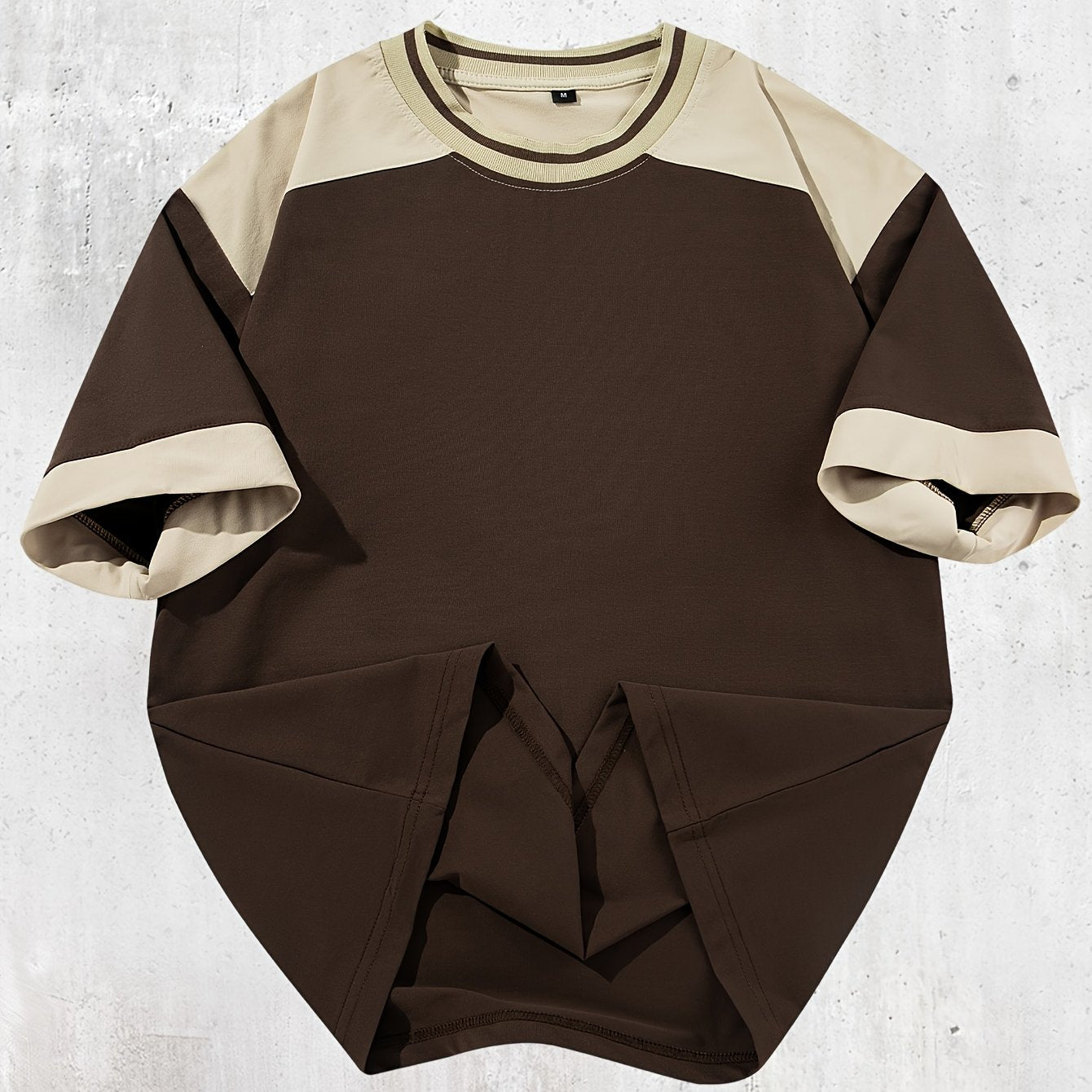 Men's Retro Color-Block Short Sleeve T-Shirt - Maillard Color Palette, Drop Shoulder Design, Breathable Summer Casual Top, Machine Washable Regular Fit, Vintage T Shirts, Contrast Color Design, Relaxed Fit Shirt