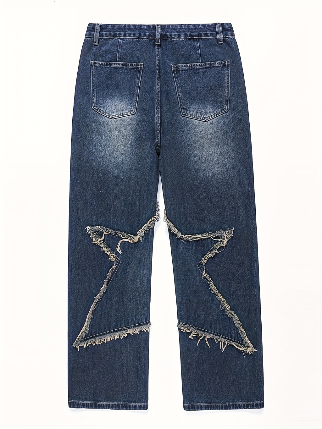 Men'S Fashion Trend Loose Straight-leg Faux Denim, High Street Five-pointed Star Pattern
