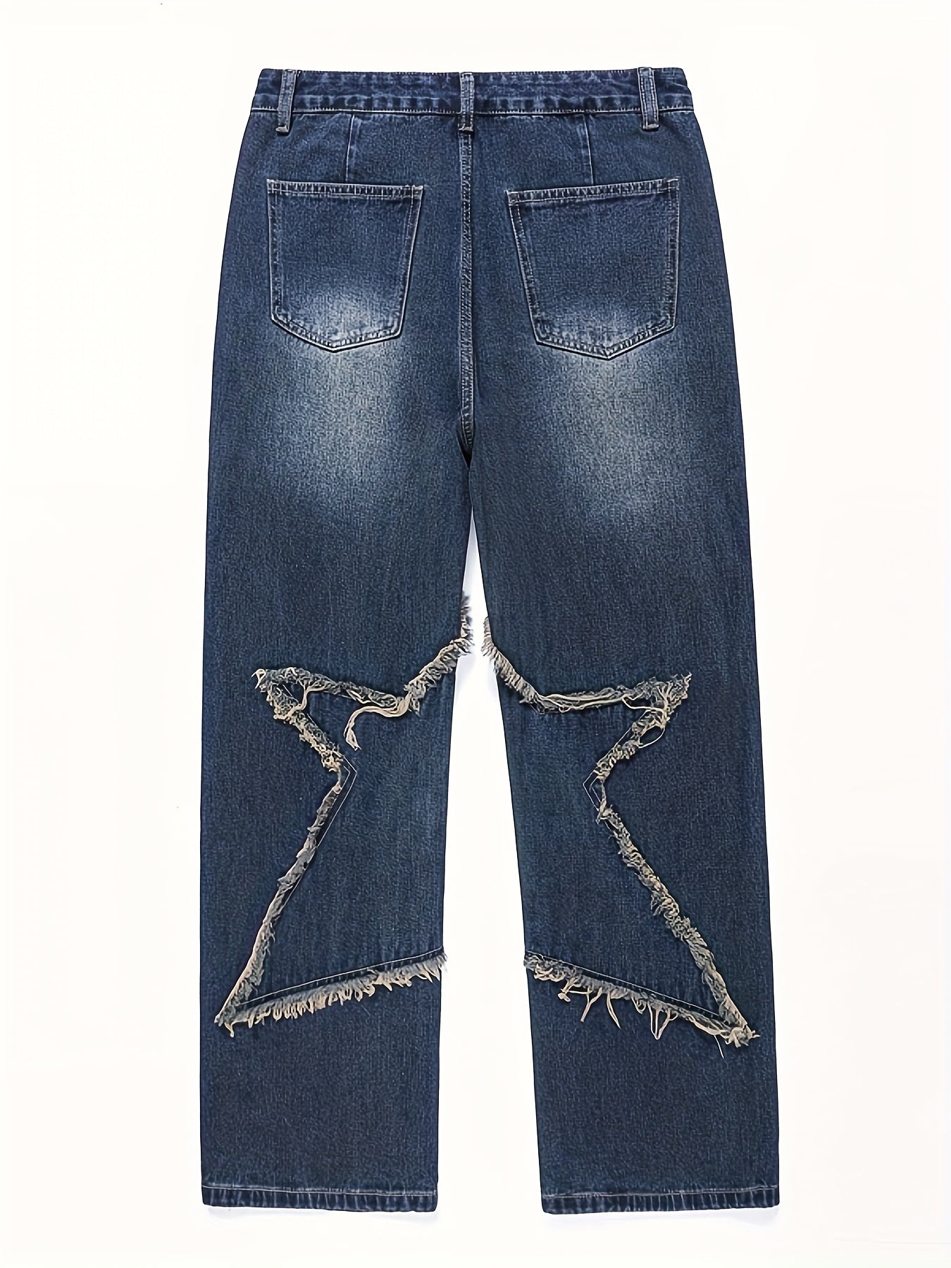 Men'S Fashion Trend Loose Straight-leg Faux Denim, High Street Five-pointed Star Pattern