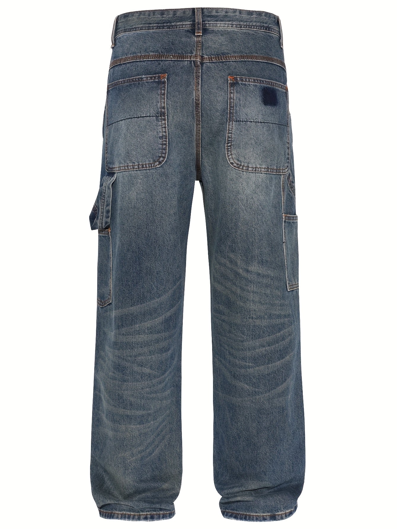 Men'S American Workwear Carpenter Jeans Vintage Utility Streetwear Loose Fit Wide Leg Denim Trousers Y2K Retro Pants Cargo Jeans