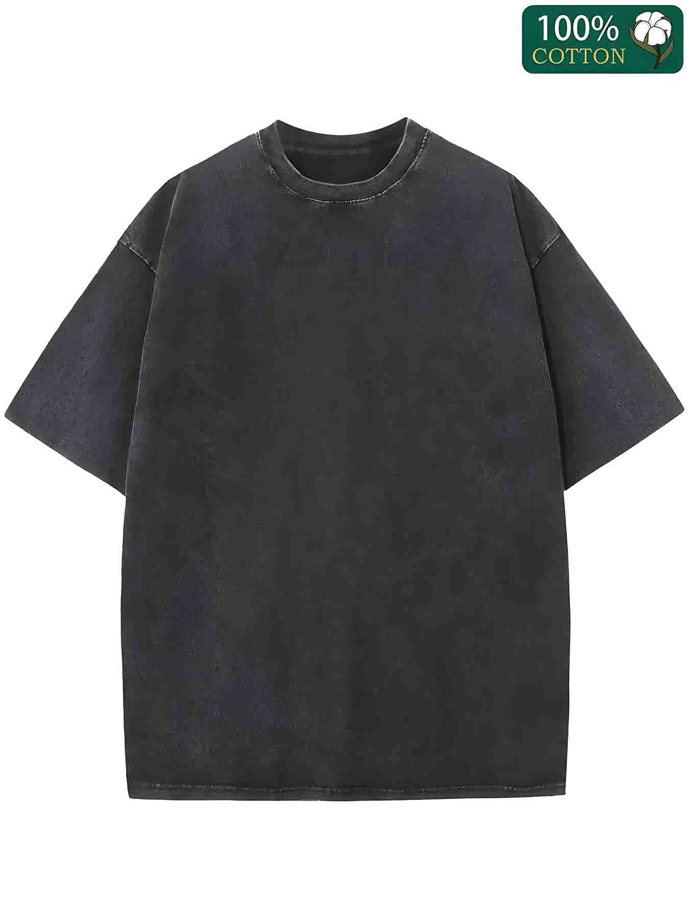 1pc Men's 230GSM Heavyweight Cotton T-Shirt - Dual-Sided Water Wash Vintage Streetwear Tee with \