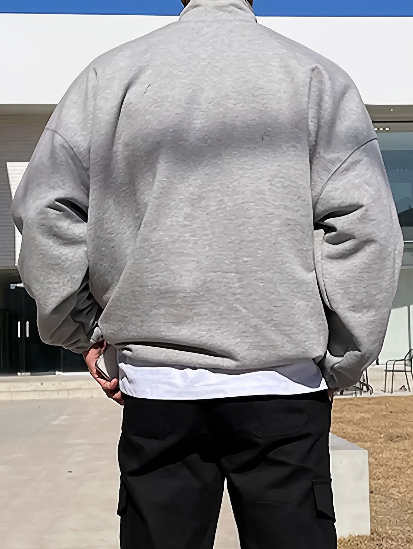 Gray vintage sweatshirt for men, spring and autumn, with letters, Korean style, can be worn in layers, loose long sleeves, half zipper on