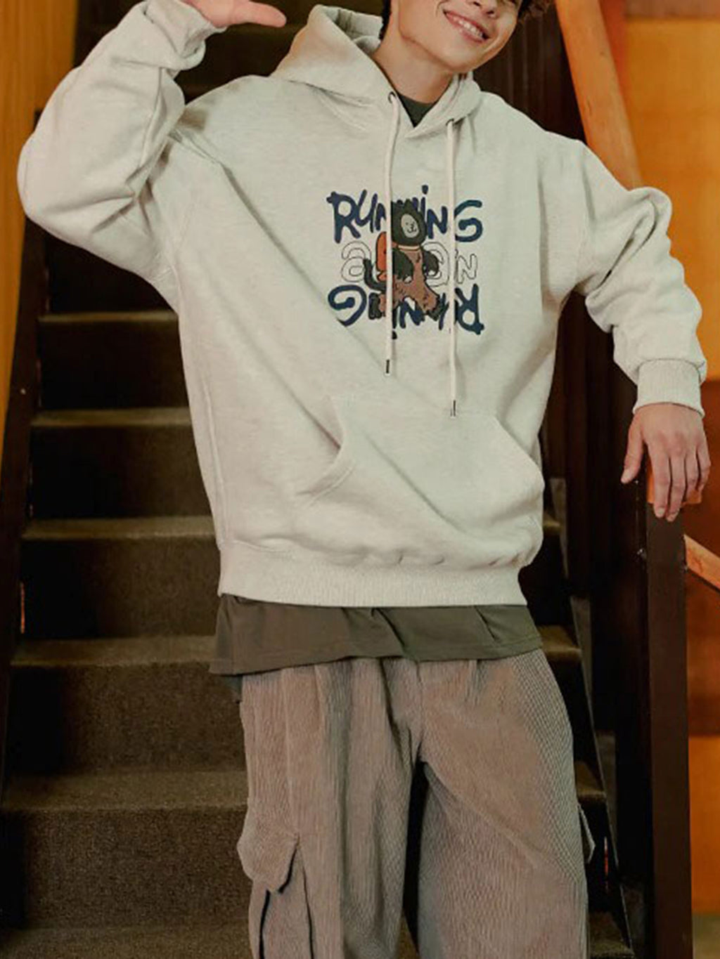 Casual Polyester Hooded Sweatshirt, Geometric Pattern, Slight Stretch, Regular Fit, with Drawstring, for All-Season Pullover Hoodie